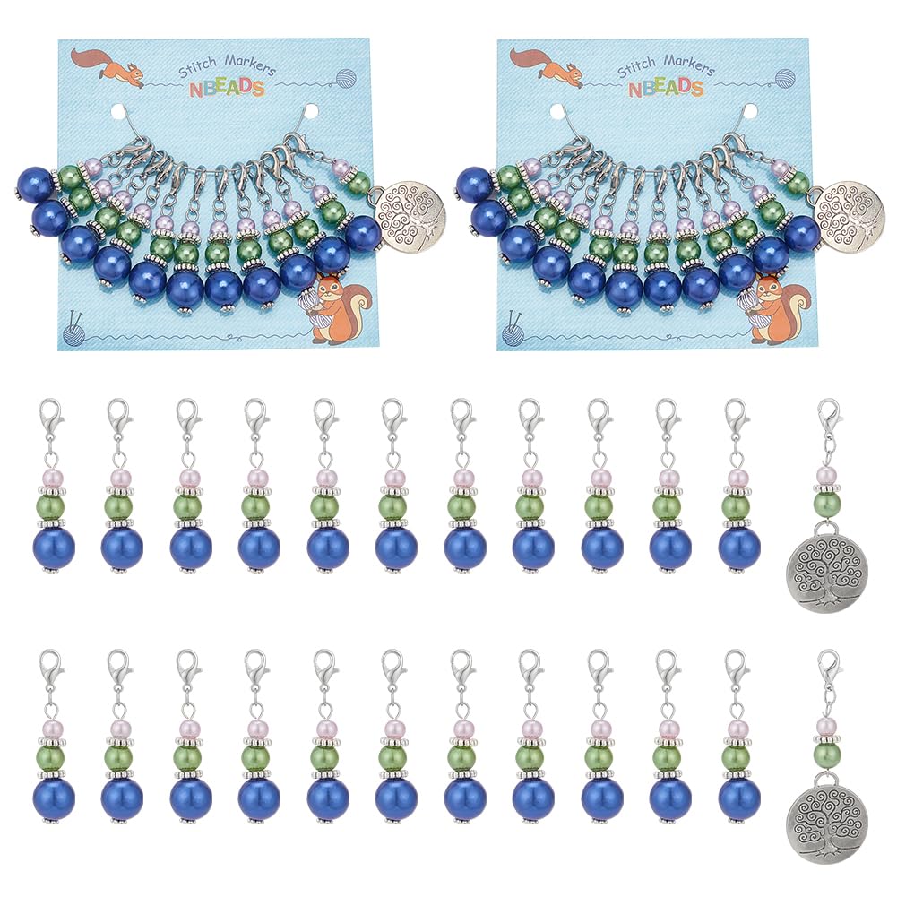 NBEADS 24 Pcs The Tree of Life Crochet Markers, Acrylic Imitation Pearl Removable Lobster Clasp Locking Stitch Marker for Knitting Weaving Sewing Jewelry Making