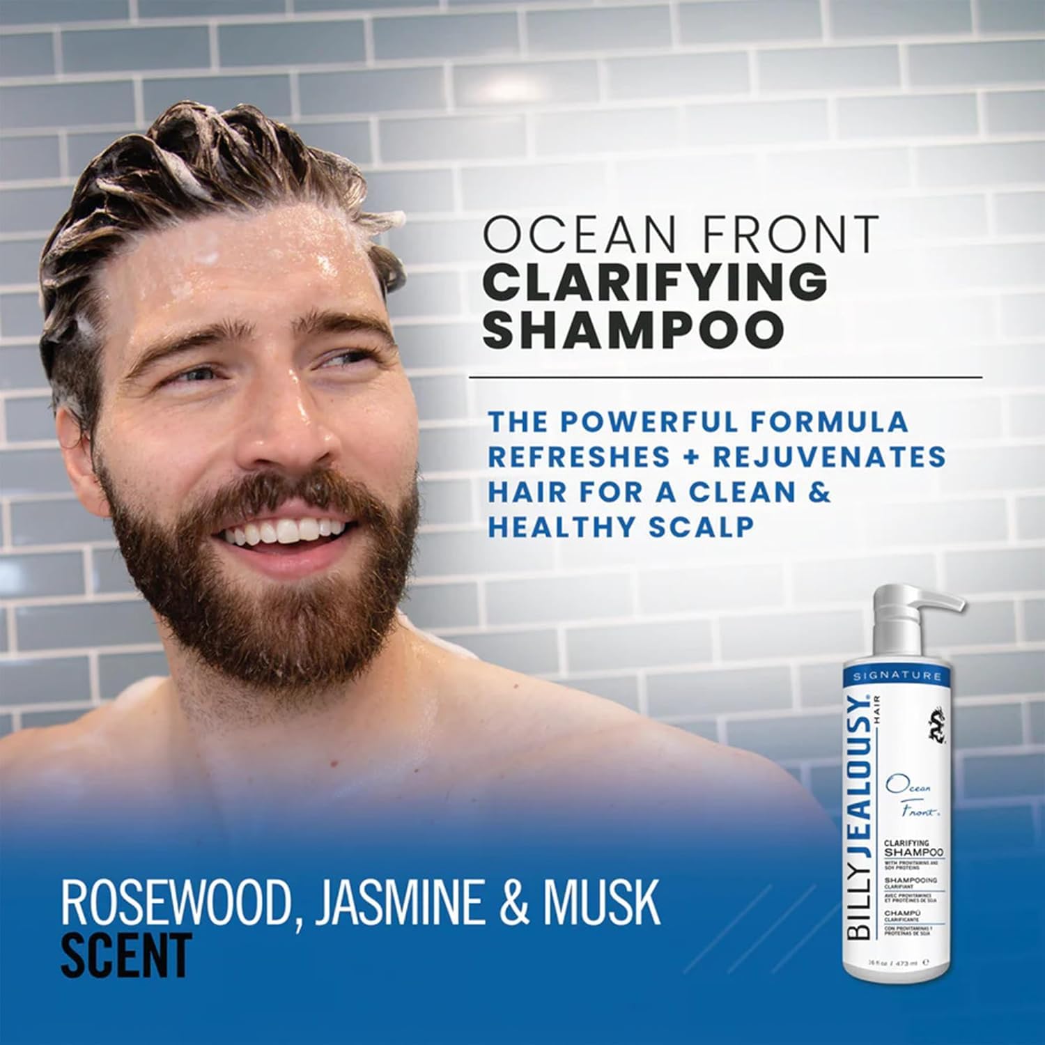 Billy Jealousy Ocean Front Clarifying Shampoo for Build Up, Excess Oil, Dirt, Product & Hard Water, Refreshing Oily Hair Shampoo for Men, Scalp Detox Unclogs Hair Follicles, Paraben-Free, 33.8 Fl Oz