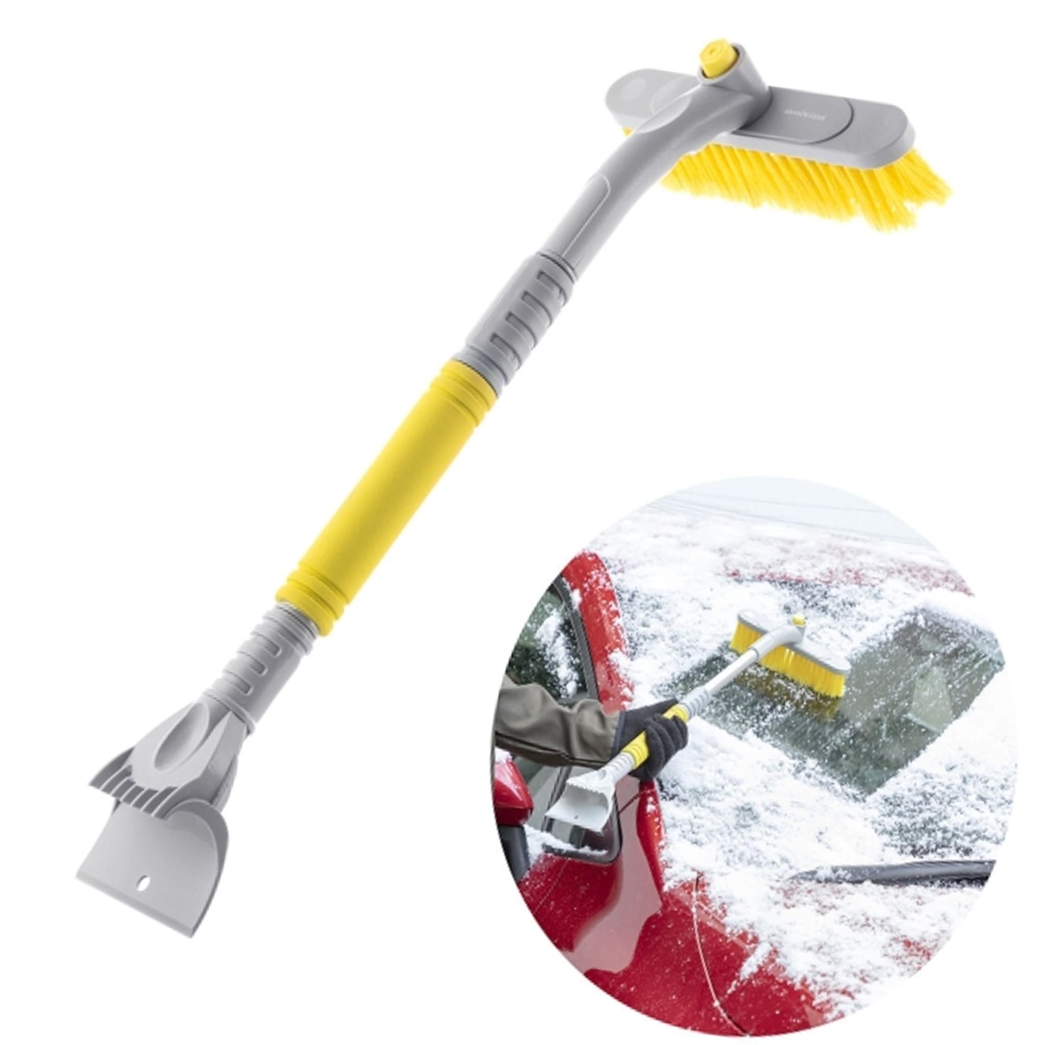 Bricoloco Raschietto per auto 3 in 1, girevole a 360°, telescopico per neve, ghiaccio e gelo (2)