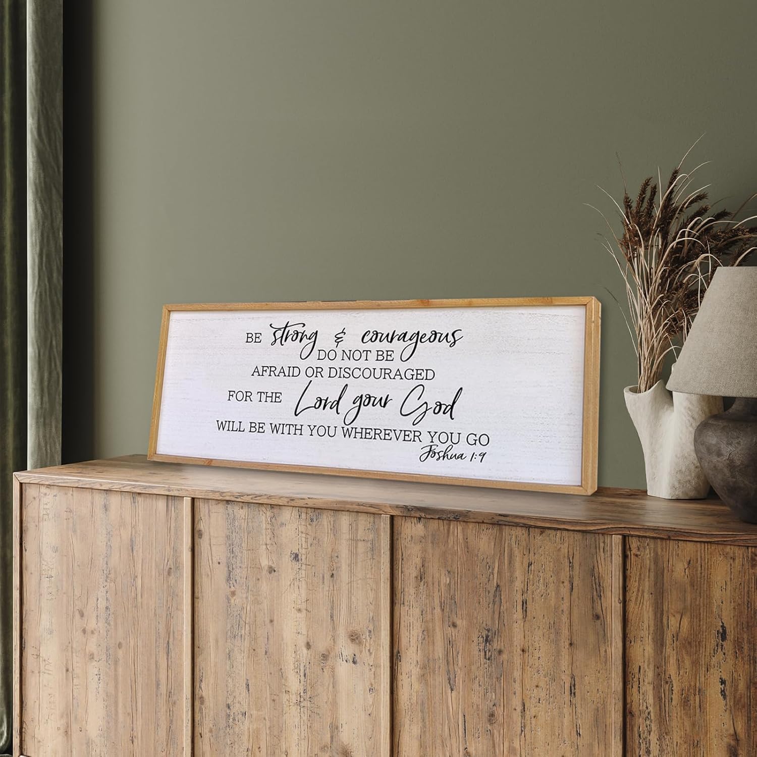 Size 40x 15 Be Strong And Courageous Sign Wall Decor 40x15 Large Farmhouse Living Room Plaque Joshua 1:9 Bible Verse Inspirational Quote Positive Faith Home Hanging Rustic Catholic Scripture Christian Art (Wood)
