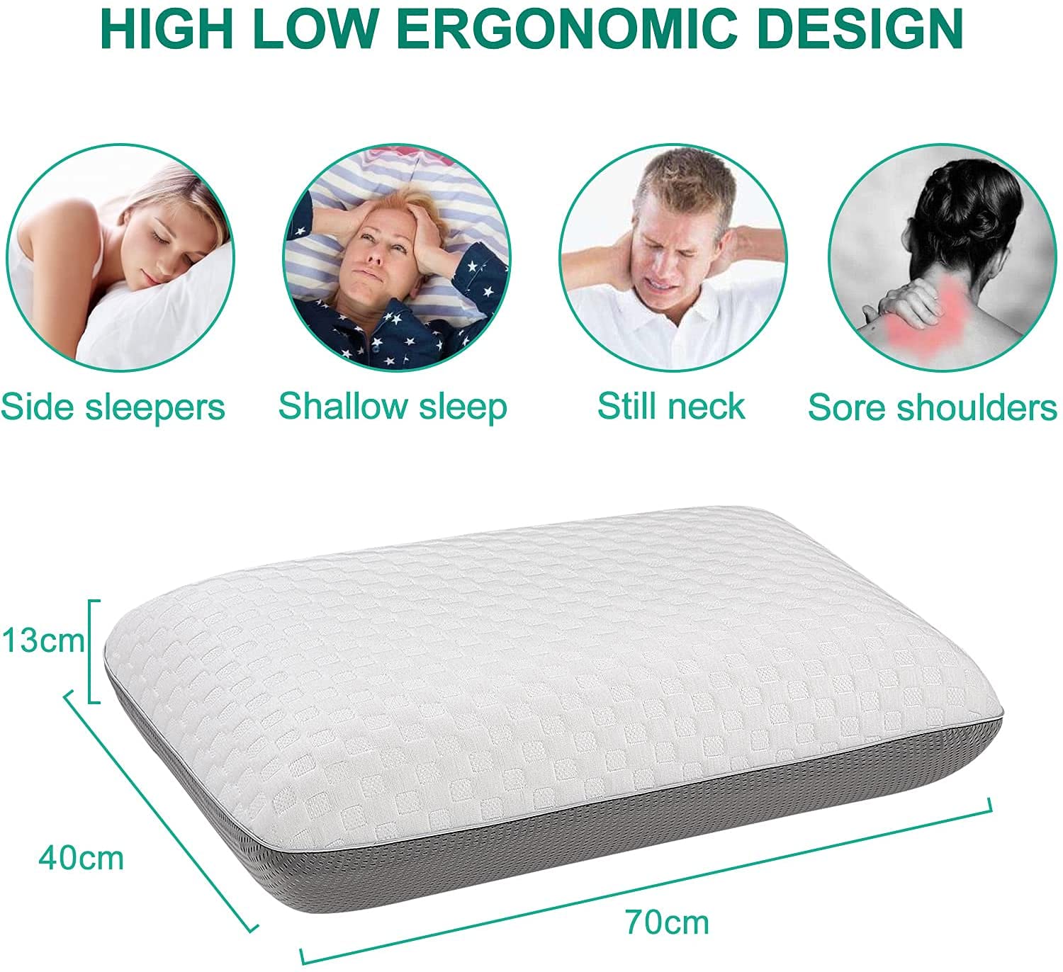 Fityou Memory Foam Kissen - Ergonomisches Nackenstützkissen für Seiten- und Rückenläufer, Kühlung + Bambusbezug, waschbar & atmungsaktiv (67,5x40x13cm)