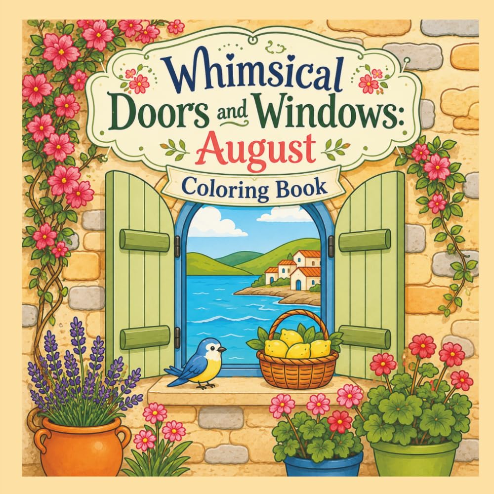 Whimsical Doors and Windows: August Coloring Book: Cottagecore Art for Stress Relief and Relaxation, Cute & Cozy Illustrations for Adults & Teens (Hygge Homes Coloring)