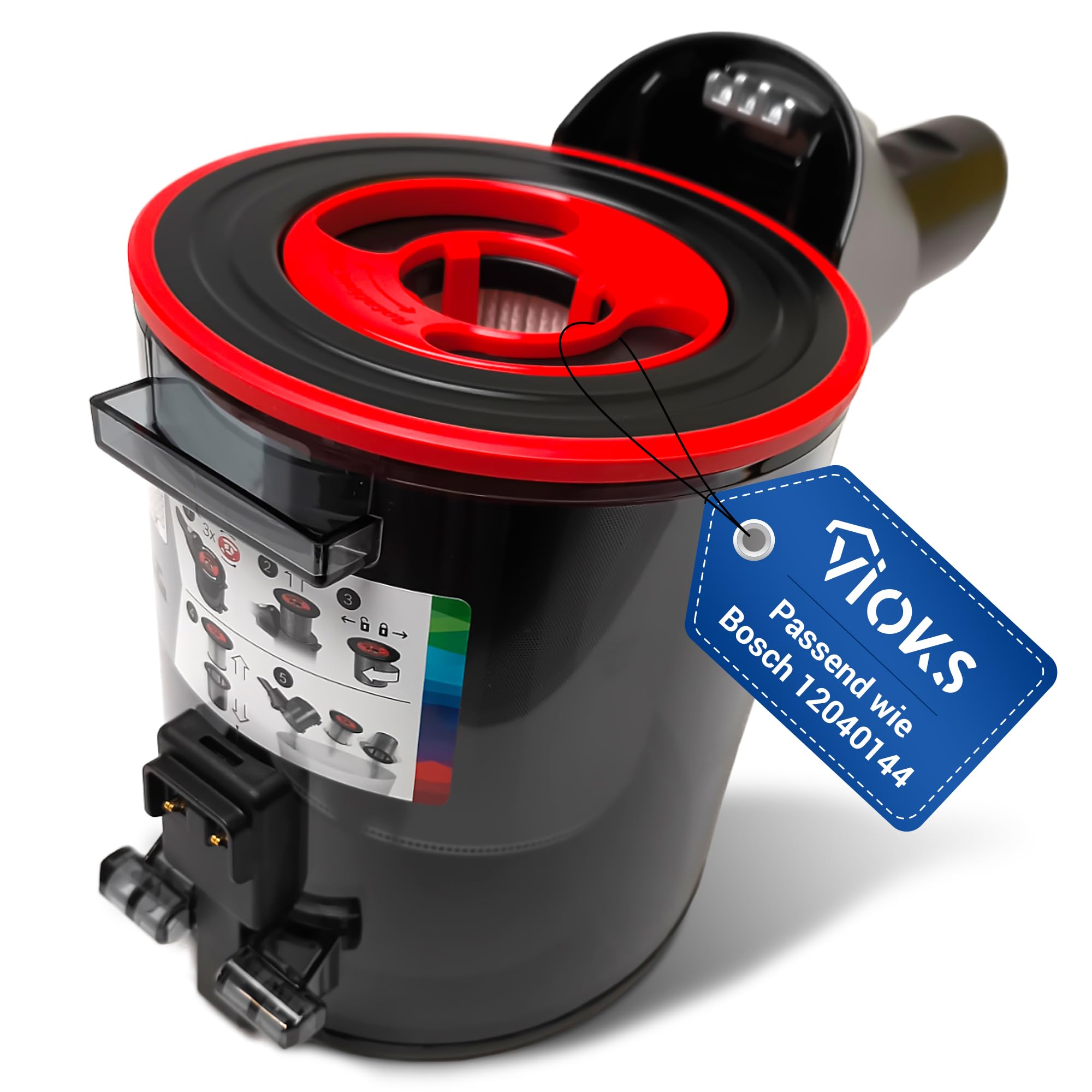 VIOKS Depósito de polvo con filtro aspirador de repuesto para Bosch 12040144 | Filtro + filtro permanente, para aspiradora Bosch Unlimited inalámbrica de mano BBS7 BCS7 BKS7 BSS7 BSS7