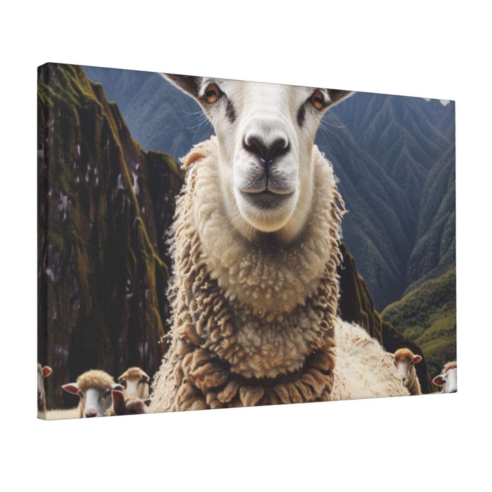 YKLJG Sheep Printed Wall Art Canvas Prints 45x30 CM Wooden Framed Picture Painting Artwork for Bedroom Kitchen Home Office Decor