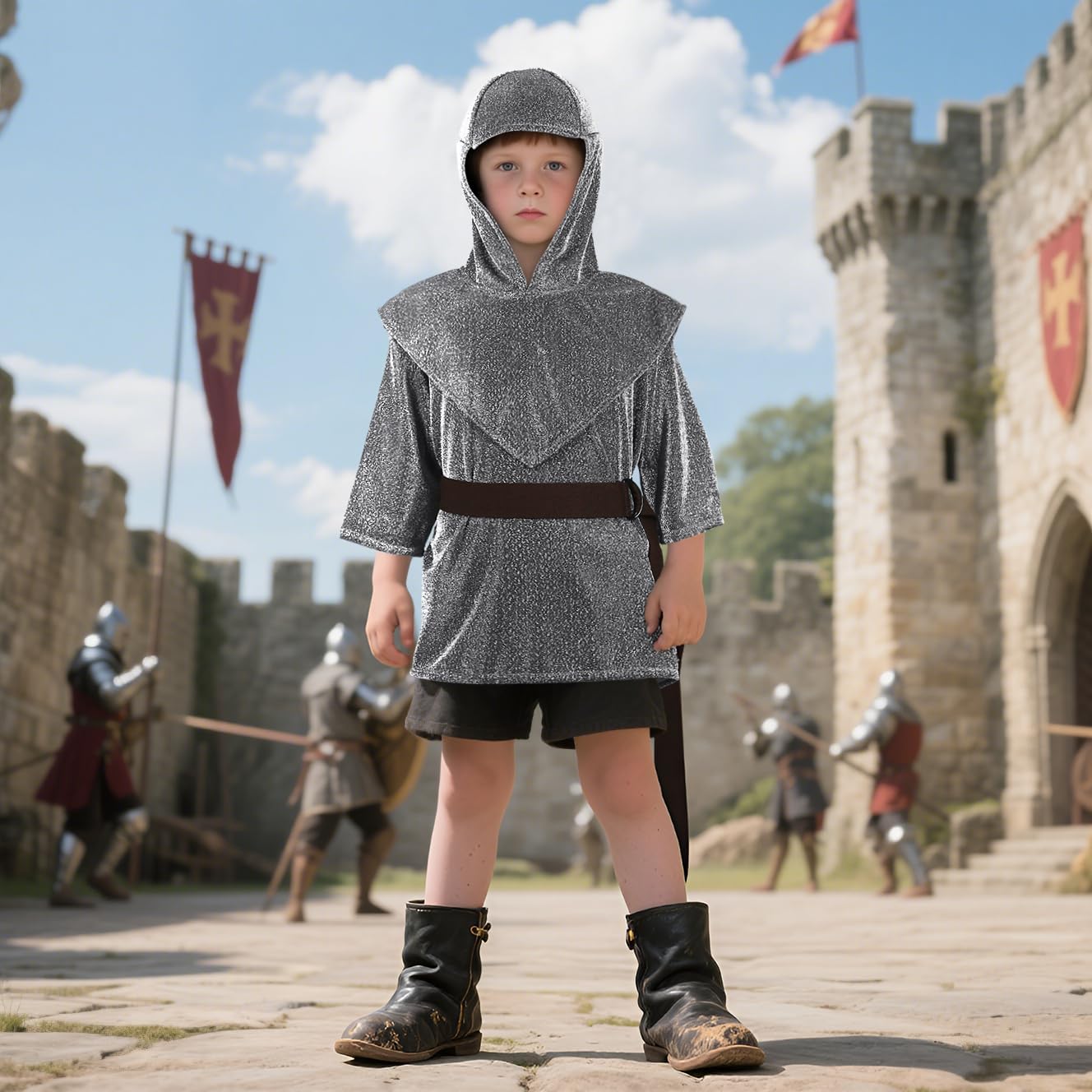HOMELEX Medieval Knight Imitative Chain Mail Kids Costume Armor Tunic Halloween Renaissance Boy Shirt - Image 8