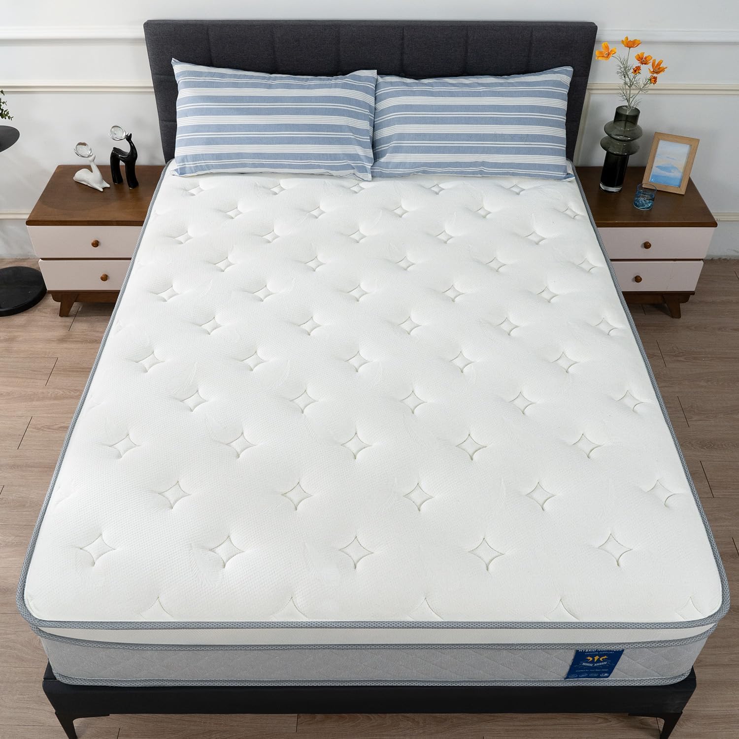 Marine Moon Queen Size Mattress,14 Inch Hybrid Mattress in a Box with Gel Memory Foam,Independent Pocket Springs,Lumbar Support & Pressure Relief,Medium Firm