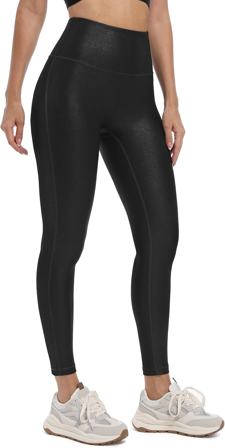 HARTPOR Faux Leather Leggings for Women 25''/ 28''- High Waisted Tummy Control Leather Pants Stretch Ankle Pleather Leggings