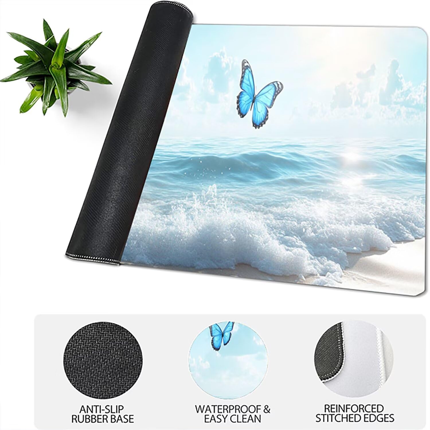 Generico Lejnlnng Tappetino Mouse Gaming XXL -160x80cm - Fiore Tappetino Scrivania Grande, Blu Impermeabile Tappeto Mouse con Base in Gomma Antiscivolo, Mousepad XXL per Gaming e Ufficio JL-8136
