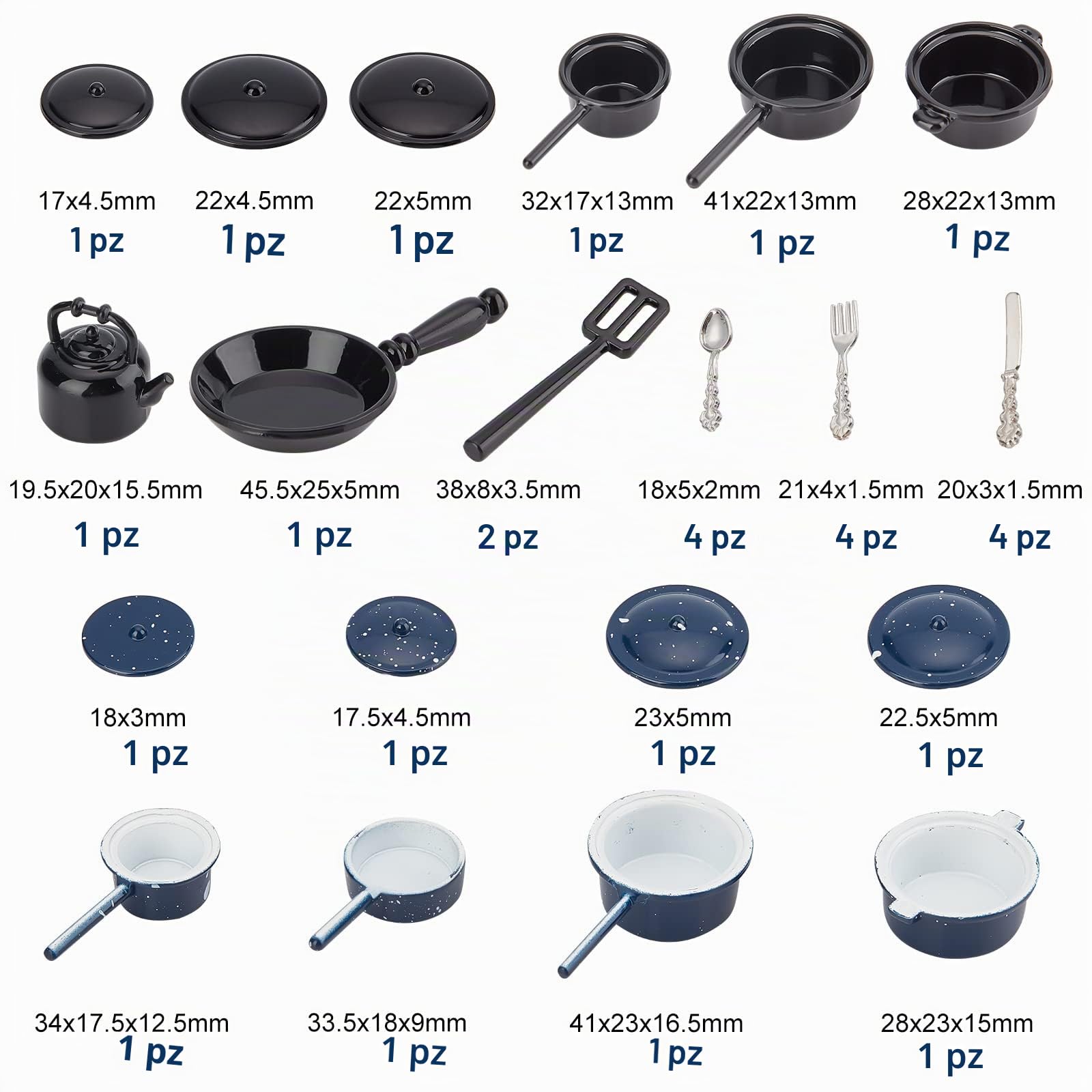 FINGERINSPIRE 30 pentole in miniatura per casa delle bambole e padelle in metallo miniaturizzato per piano cottura mini pentole da cucina accessori per decorazione della casa delle bambole forniture