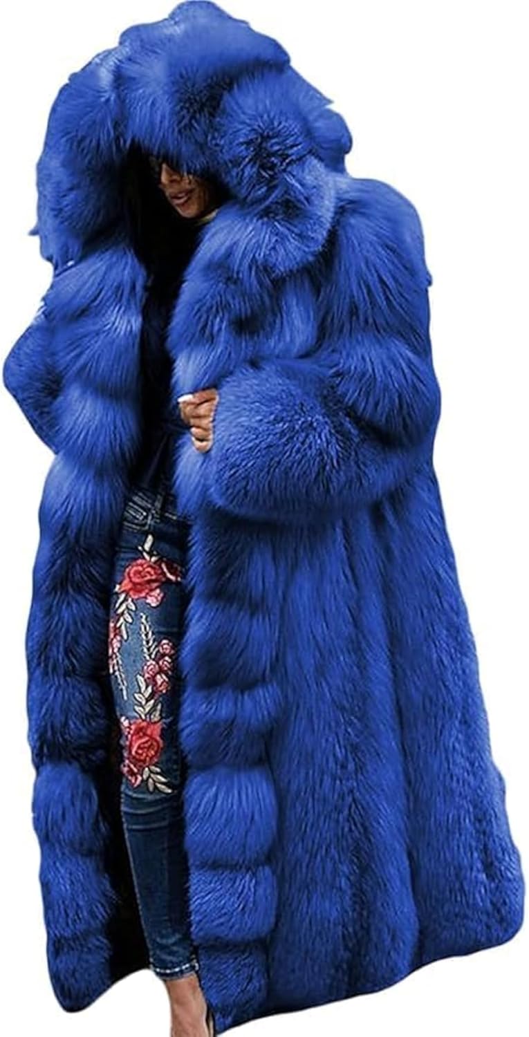JEShifangjiusu Women's Winter Plus Size Parka Overcoat Solid Color Big Hooded Overcoat Long Sleeve Faux Fur Coat Jacket