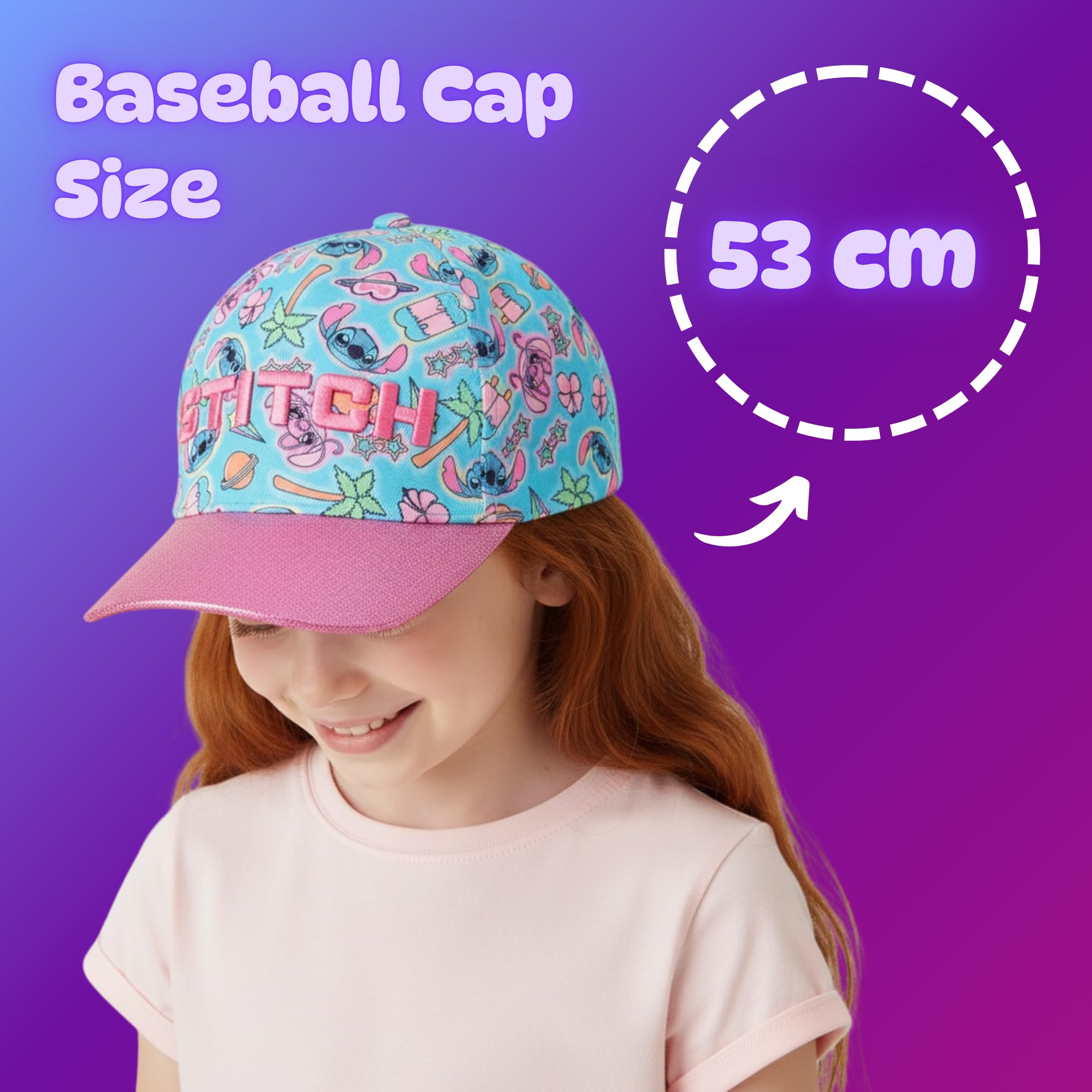 Disney Stitch Gorra de Béisbol Purpurina 3D Tropical para Niñas