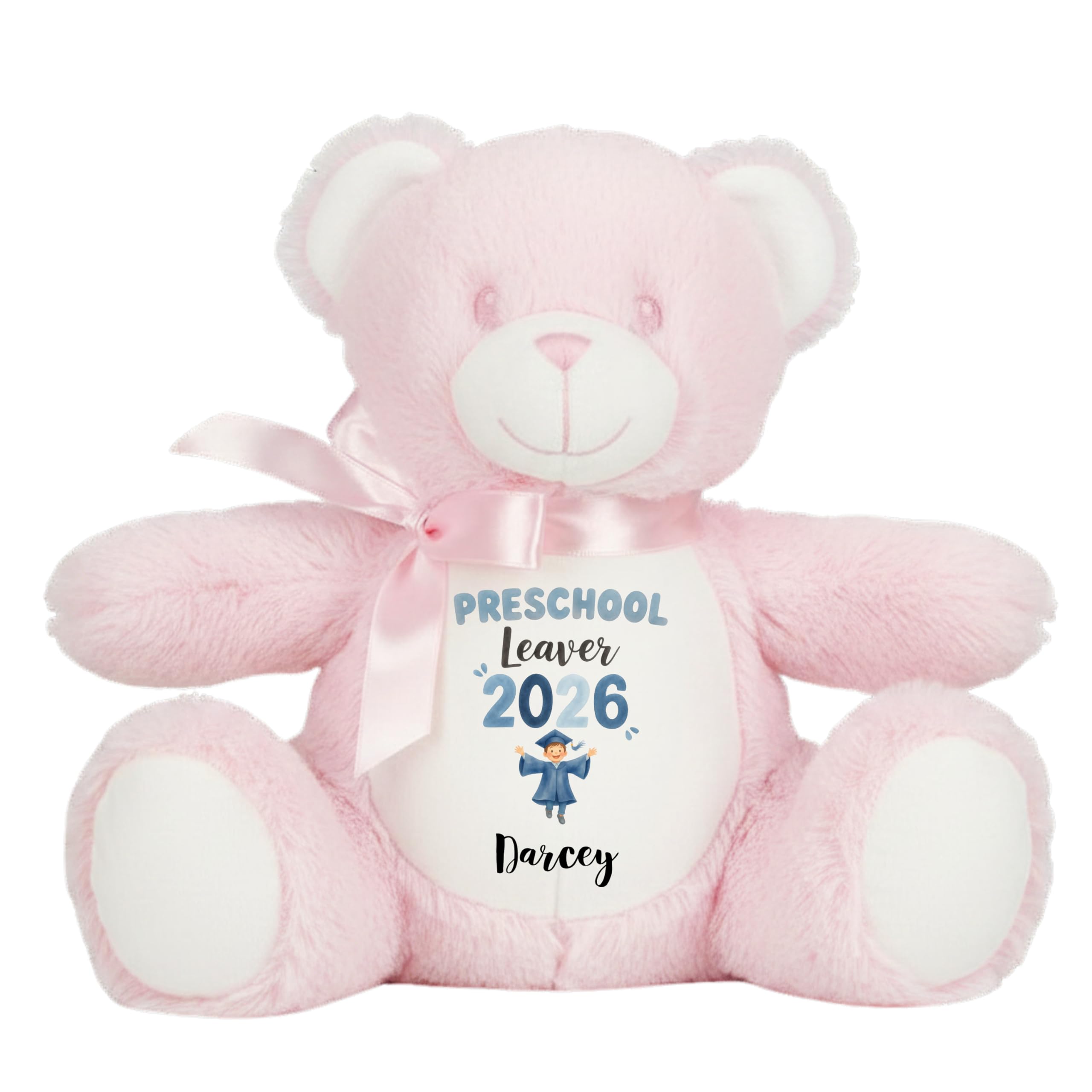 Leaving Preschool Gift Cuddly Toy - Personalised Pre School Graduate 2026 Blue Boy Customised Teddy Toddlers and Kids Plush Named Nursery Starting School Leaver Party Last Day Soft Plushie - Pink Ted