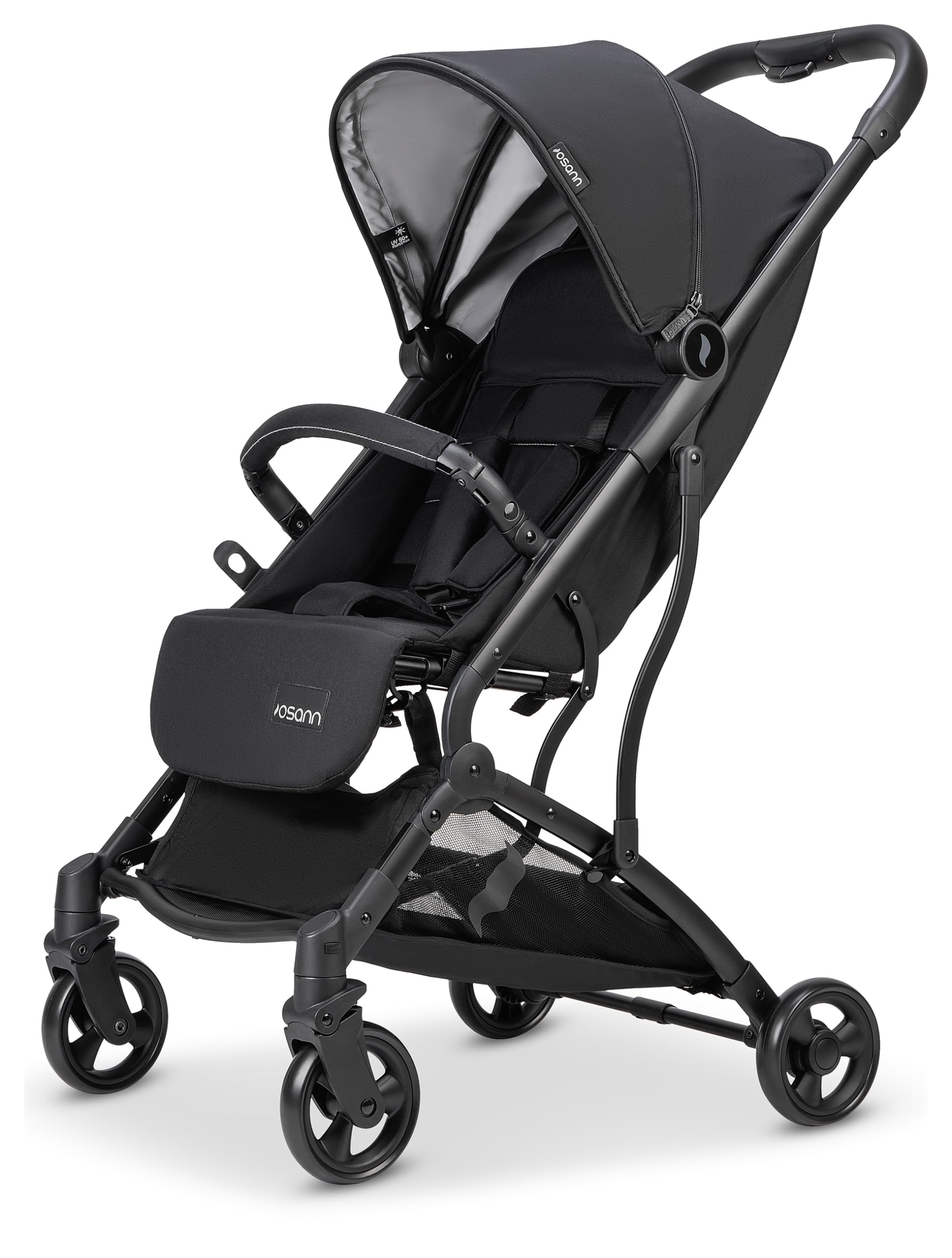 OSANN - Passeggino neonato/bambino Vegas - 0-22 kg - 48 x 100 x 83 cm - Compatto con sospensioni, visiera parasole, zanzariera, parapioggia e adattatore per seggiolino auto - Grigio argento
