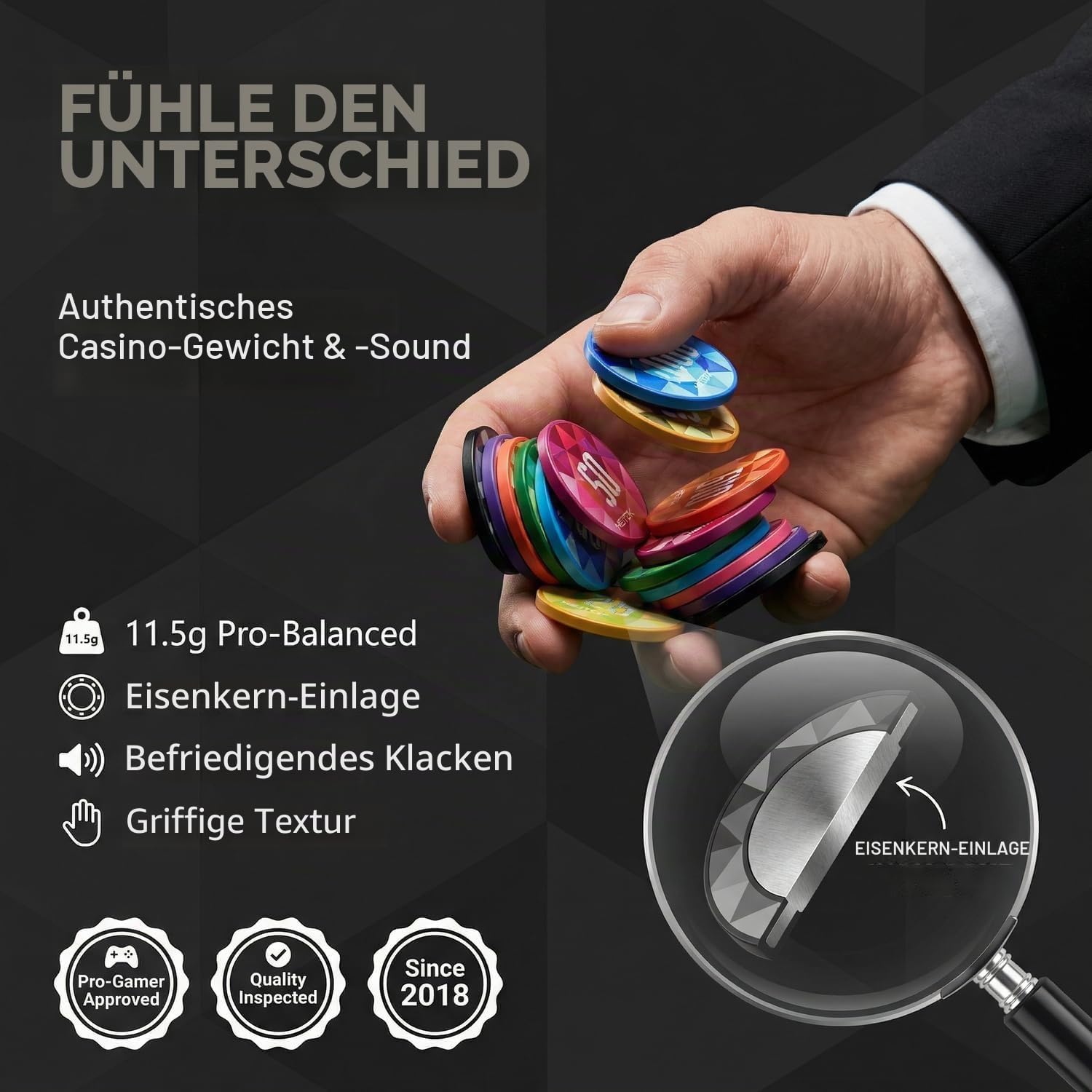 600-teiliges Casino Pokerchip-Set mit Nennwerten, 11,5 g gewichtete Chips, 2 Decks, kompaktes Aluminiumgehäuse für Texas Hold'em, Blackjack | Morandi Design Poker Spiel: lesbare Werte, 2-16 Spieler, Blackjack, Decks, Würfel, Dealer/Blinds, Koffer und Haus
