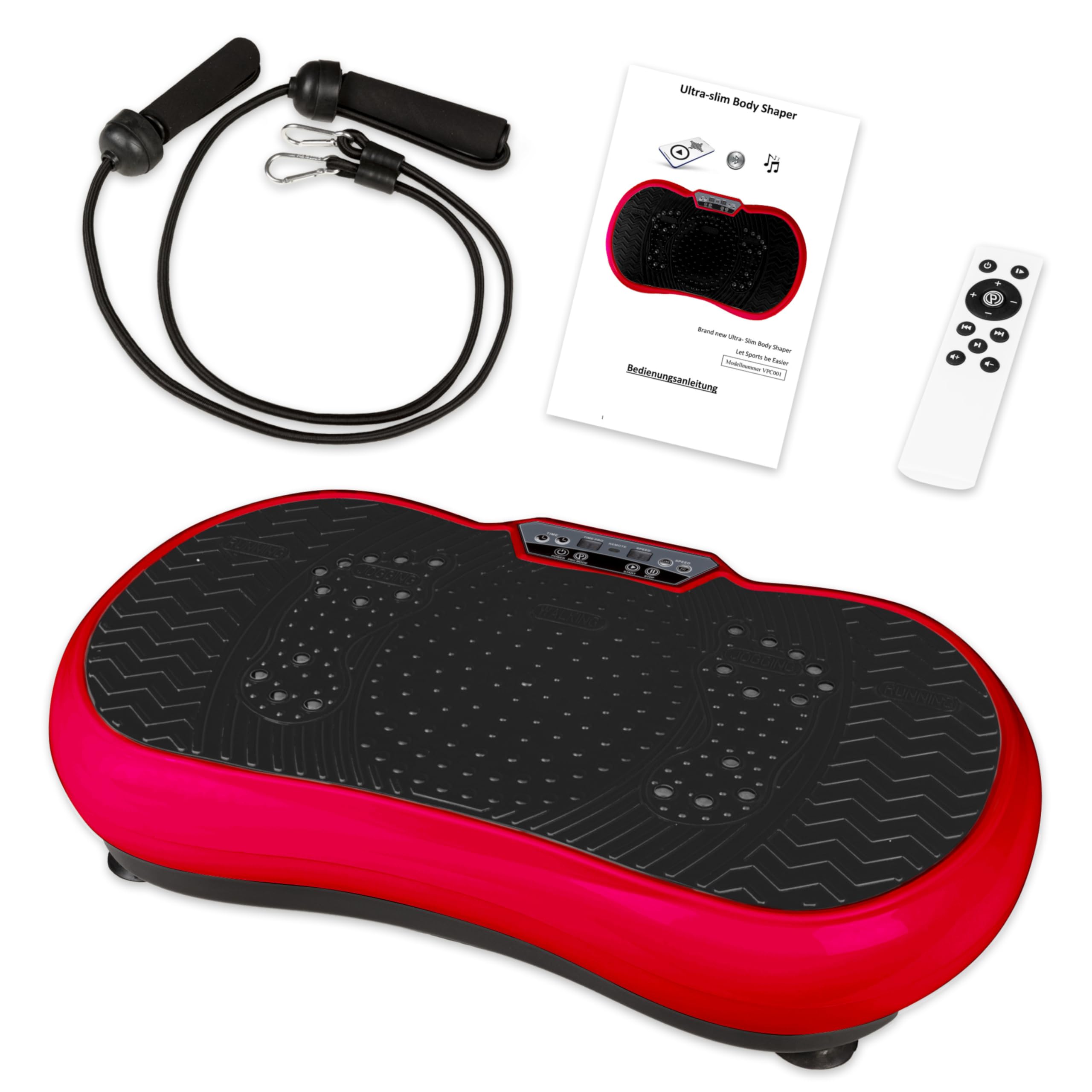 Vibrationsplatte mit Power Dehnbändern und Bluetooth Vibrationsboard Fitness und Sport zum Abnehmen für Zuhause Ultra Slim Rüttelplatte Training Vibrationsgerät Oszillation