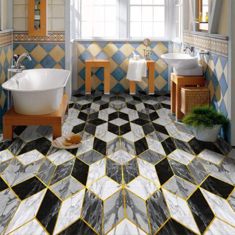 Papel pintado de PVC Moderno Creativo Blanco y Negro Patrón de Mármol Geométrico Etiqueta de Piso Inodoro Autoadhesivo Azulejos Impermeables Mural-350cmX245cm