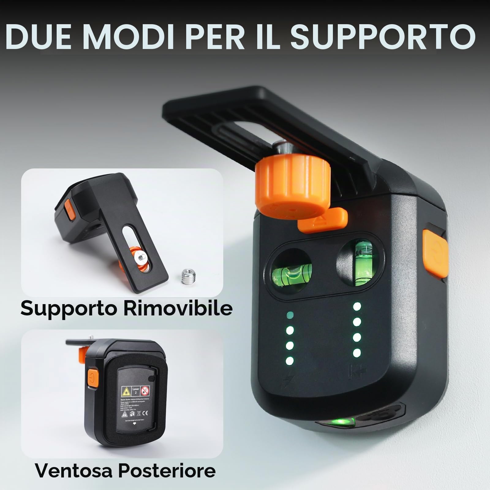 Aspirapolvere per Trapano Elettrico 3 in 1, Capacità di Carico 5KG, Supporto a Parete con Livella, Laser Verde da 2 Metri, Grado di Protezione IP54, per Falegnameria e Costruzioni Edilizie