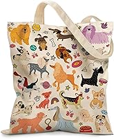 Cute Multi-Dog Print Canvas Tote Bag for Women - Reusable Shopping Bag with Magnetic Snap & Zipper Pocket