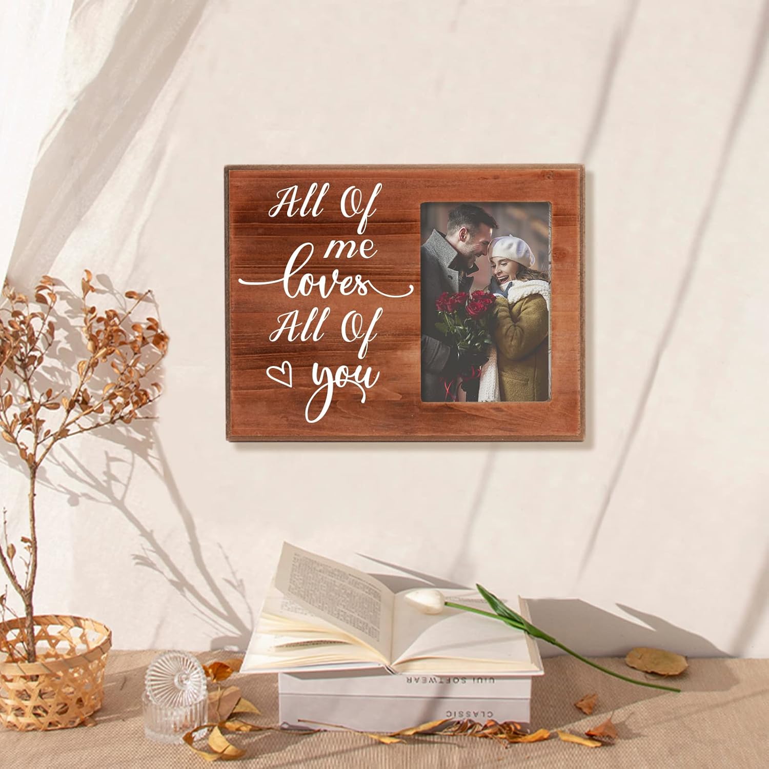 FINGERINSPIRE Lovers Romantic Picture Frame - All of me loves All of you Engaged Couples Photo Frame Wood Photo Frame Gifts for Couples, Lovers Valentine's Day Present - 4x6inch Photo