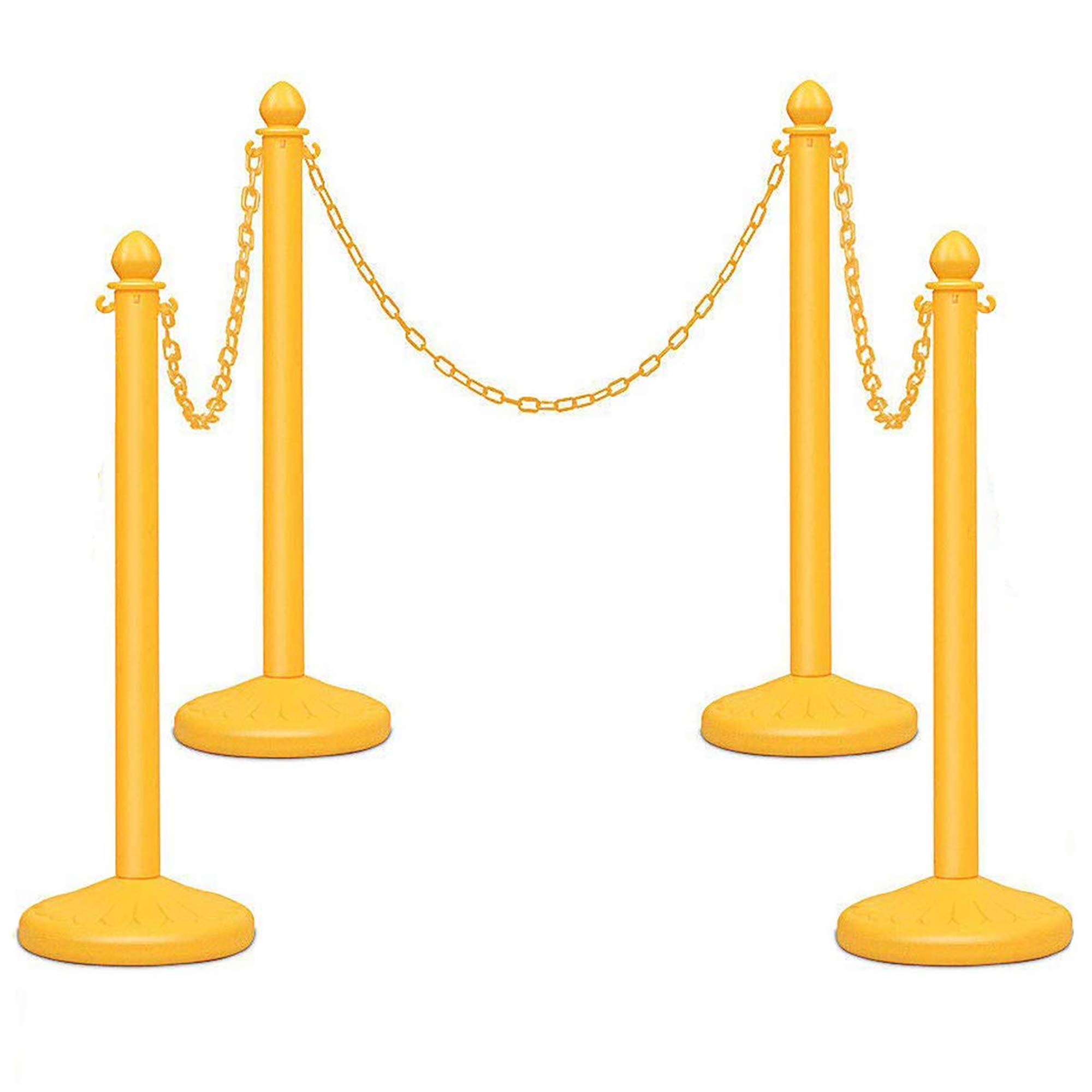 Reliancer Plastic Stanchions Set 40" Link Chain Safe Stanchion Kit w/Fillable Base Crowd Control Safety Stanchion Barriers Easy Connect Assembly Outdoor and Indoor Posts Queue Barrier (4PC Yellow)