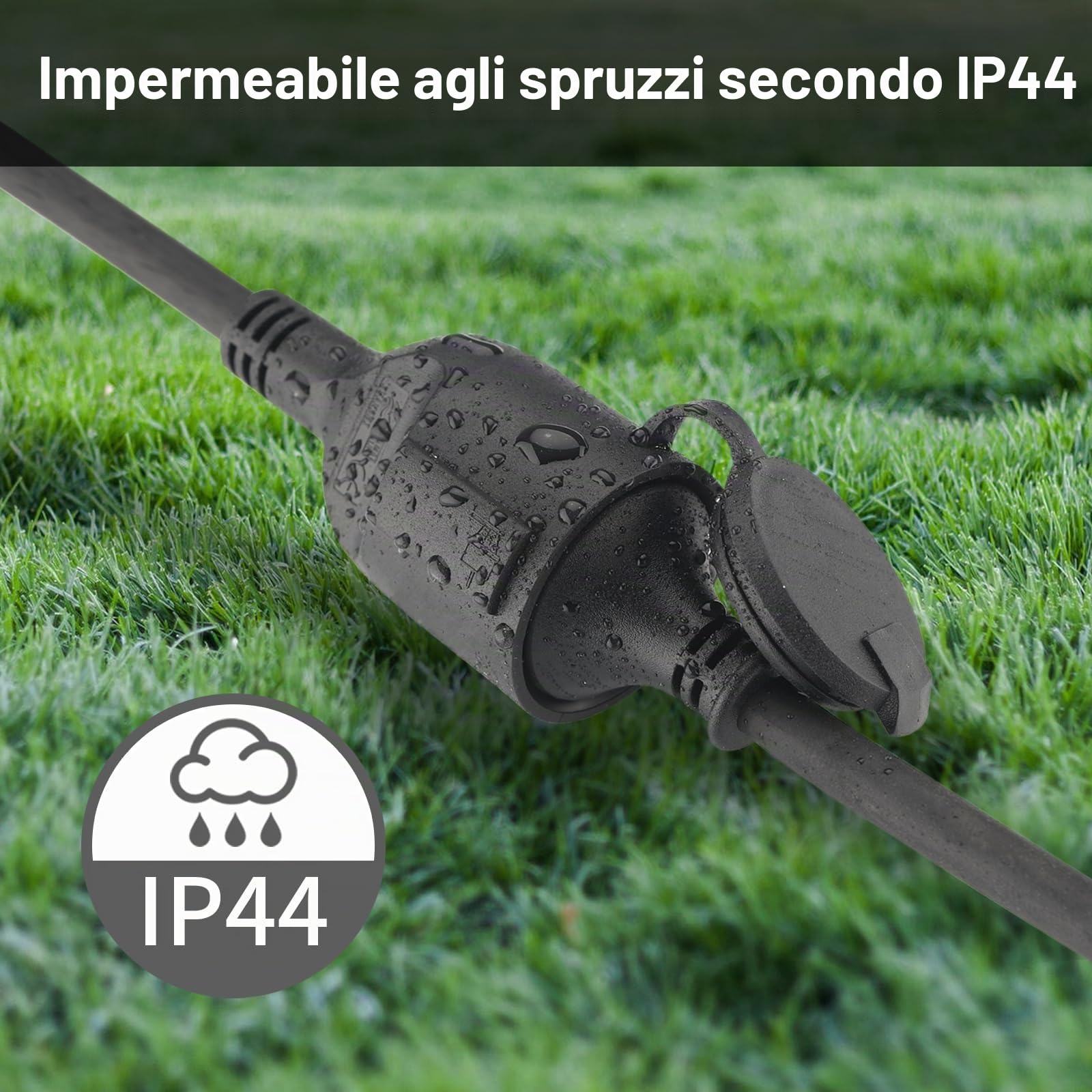 XUANSHI Cavo di prolunga per esterni, 20 m, con tappo di protezione, H07RN-F 3G, 2,5 mm², in gomma, per esterni, cavo di alimentazione esterno con spina Schuko, 3500 W, 16 A, 250 V, nero