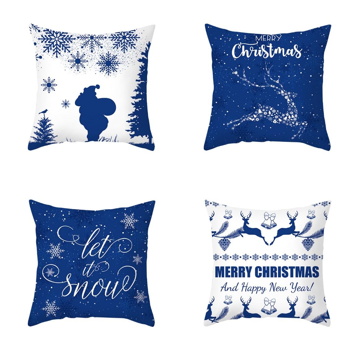 Chenlane Silk Couch Pillow Cover Cotton Cushion Rv Christmas, Navy Blue Covers Queen Size With Zipper Chaise Exquisite Prints 40x40 cm, 4Pcs