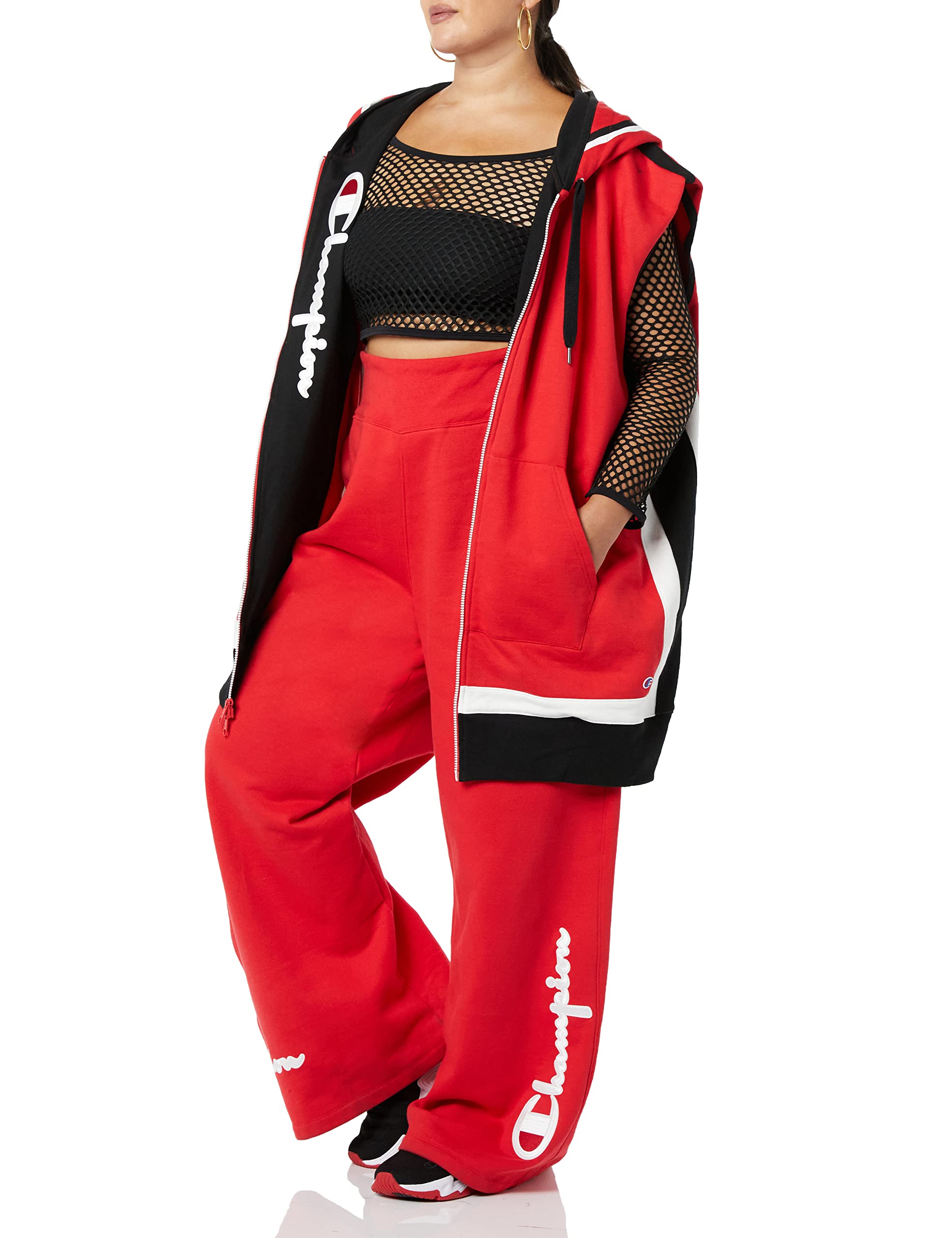Champion Damska bluza z kapturem oversized Reverse Weave Vest, czerwony/heban/biały-510515, L-XXL
