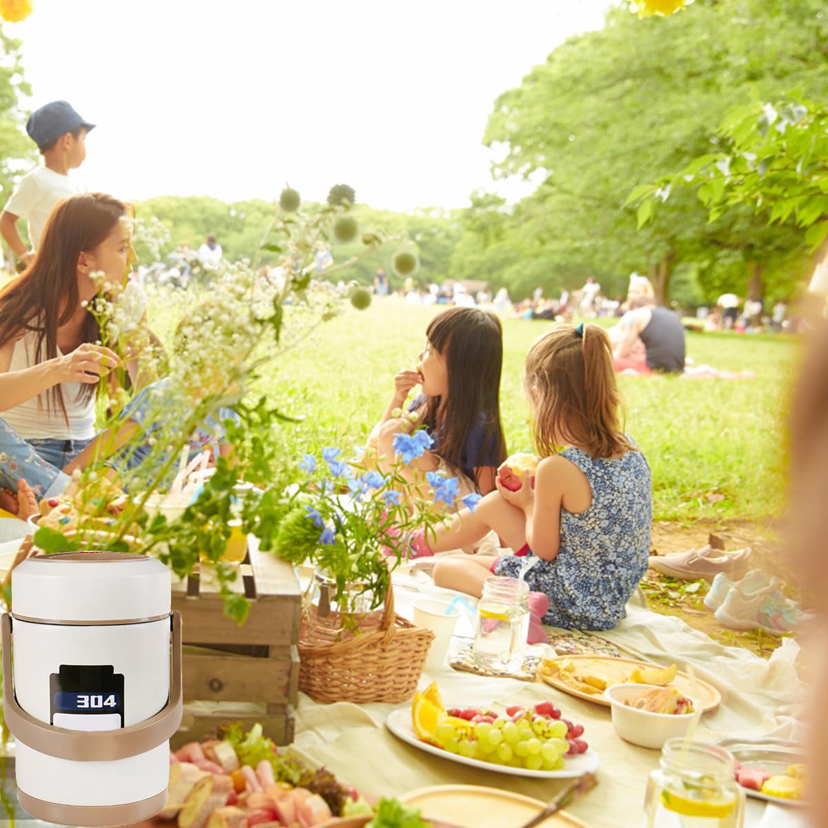 LANMOU Fiambrera Térmica de Acero Inoxidable de 3 Capas a Prueba de Fugas Fiambrera Bento con Asa para Niños Adultos, Frascos para Comida Fría o Caliente