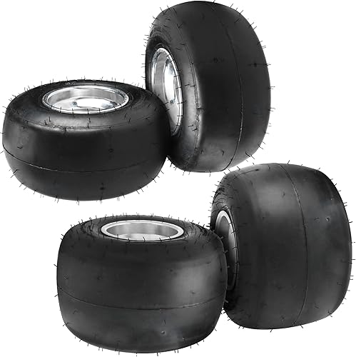 Miniatura 10 de Paquete de 4 neumáticos y llantas Go Kart de 5 pulgadas 10x4.50-5 y 11x7.10-5 neumáticos de 3 pernos Go Kart ruedas delanteras y traseras