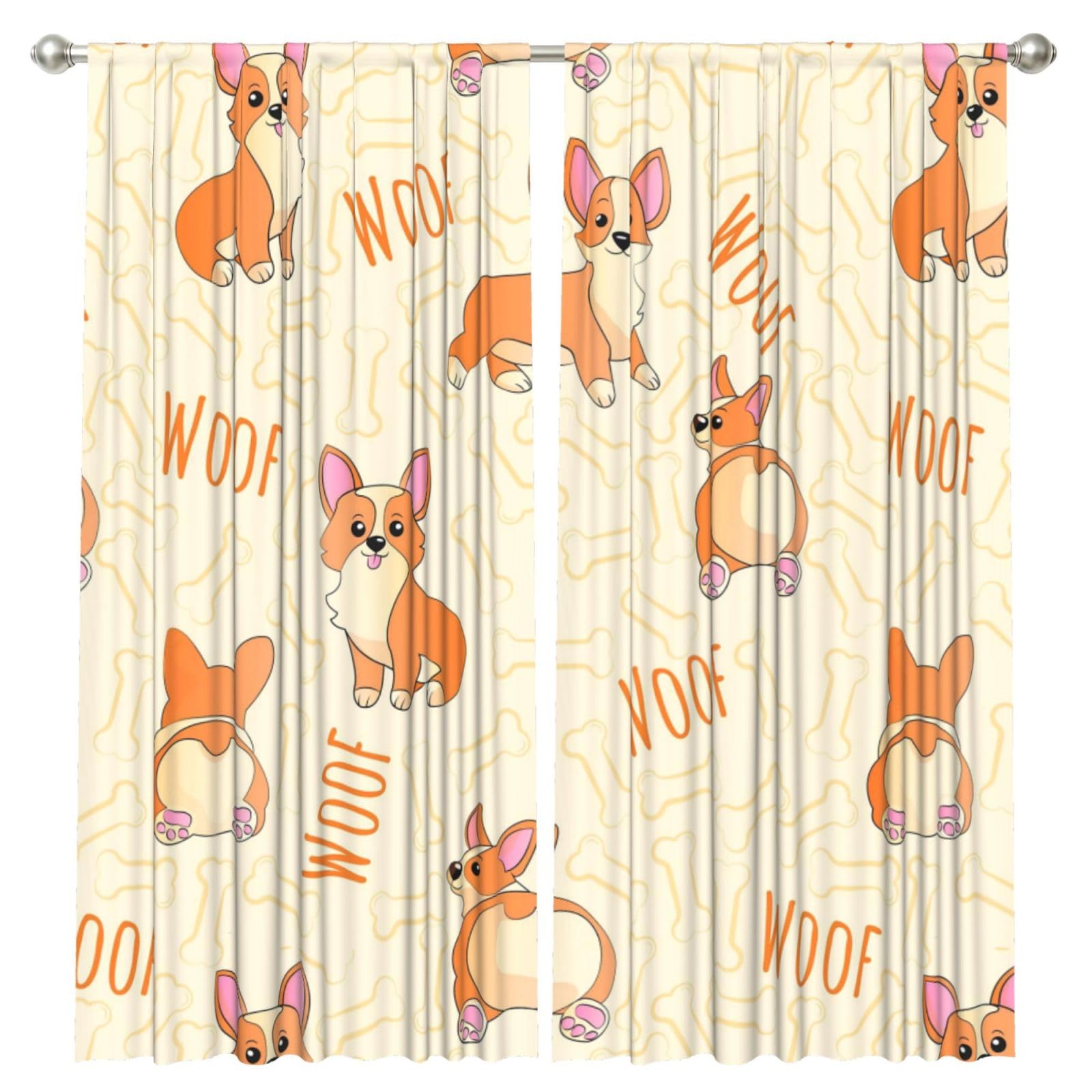 InOmak Corgi With Bones And Words, 2 Panels Window Curtains 52 x 84 Inch Blackout Curtains for Living Room Bedroom