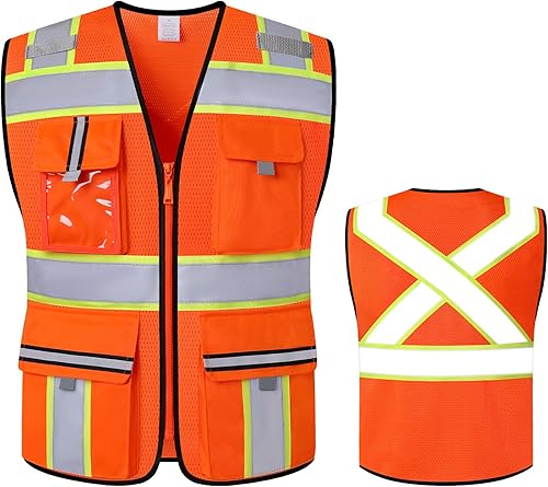 Chaleco de seguridad clase 2 con cremallera frontal y múltiples bolsillos, chaleco de alta visibilidad, cumple con las normas ANSIISEA