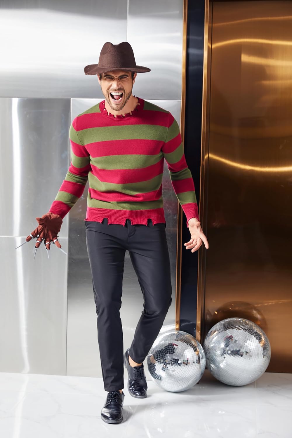 Freddy Sweater Adults Striped Jumper Knitted Sweater with Hat Krueger Halloween Cosplay Costume