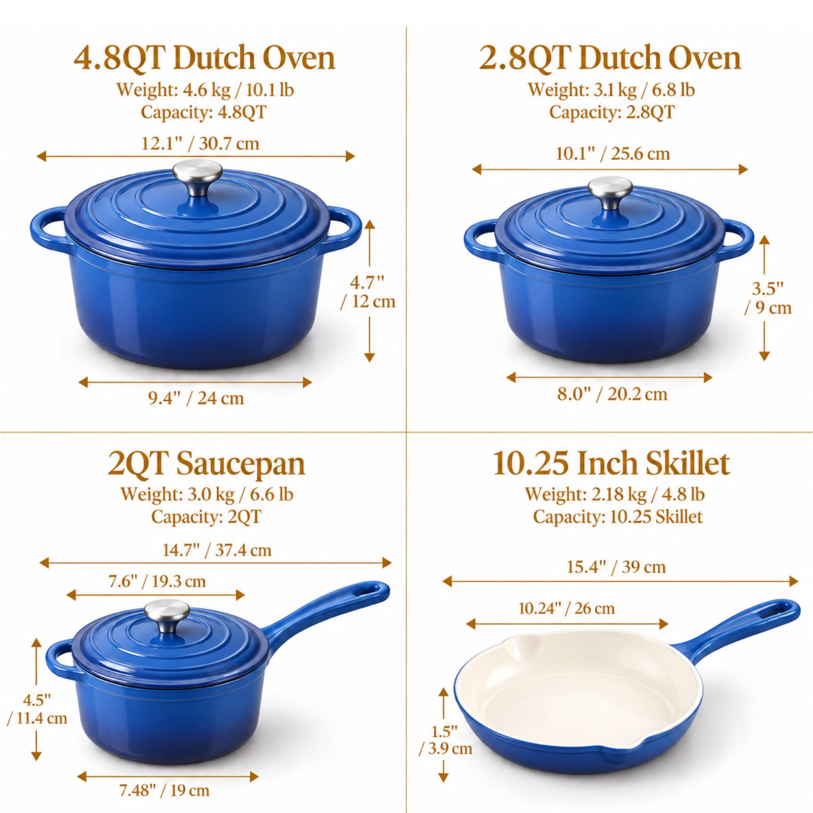 QuliMetal Emaille Gusseisen Kochgeschirr Set - 4-teiliges-Blau – Ansicht 2
