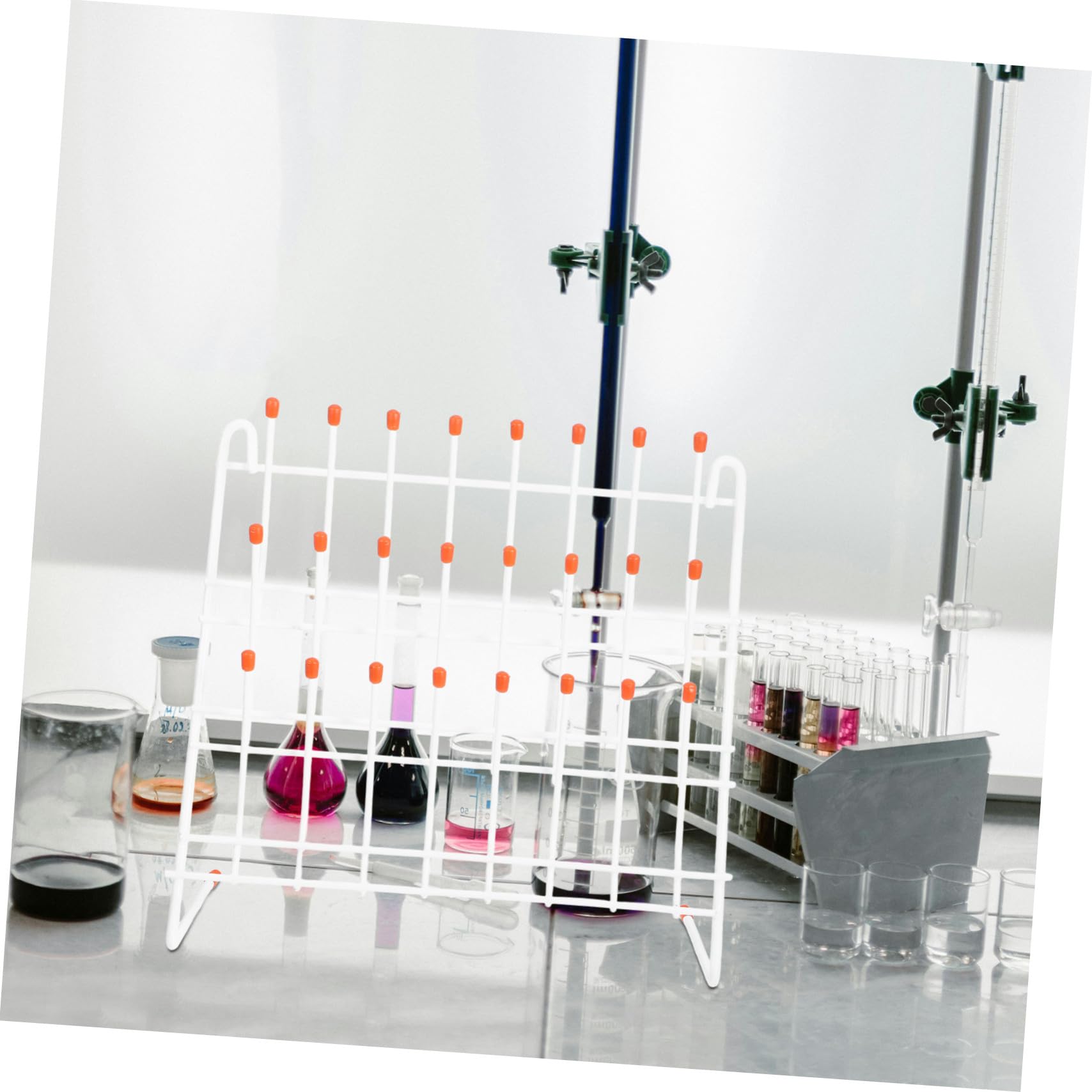 Soporte de Secado para Tubos de Ensayo de Hierro Revestido, Rejilla Drenaje 24 Posiciones para Laboratorio, Estante Práctico para Secar Vasos y Tubos de Laboratorio