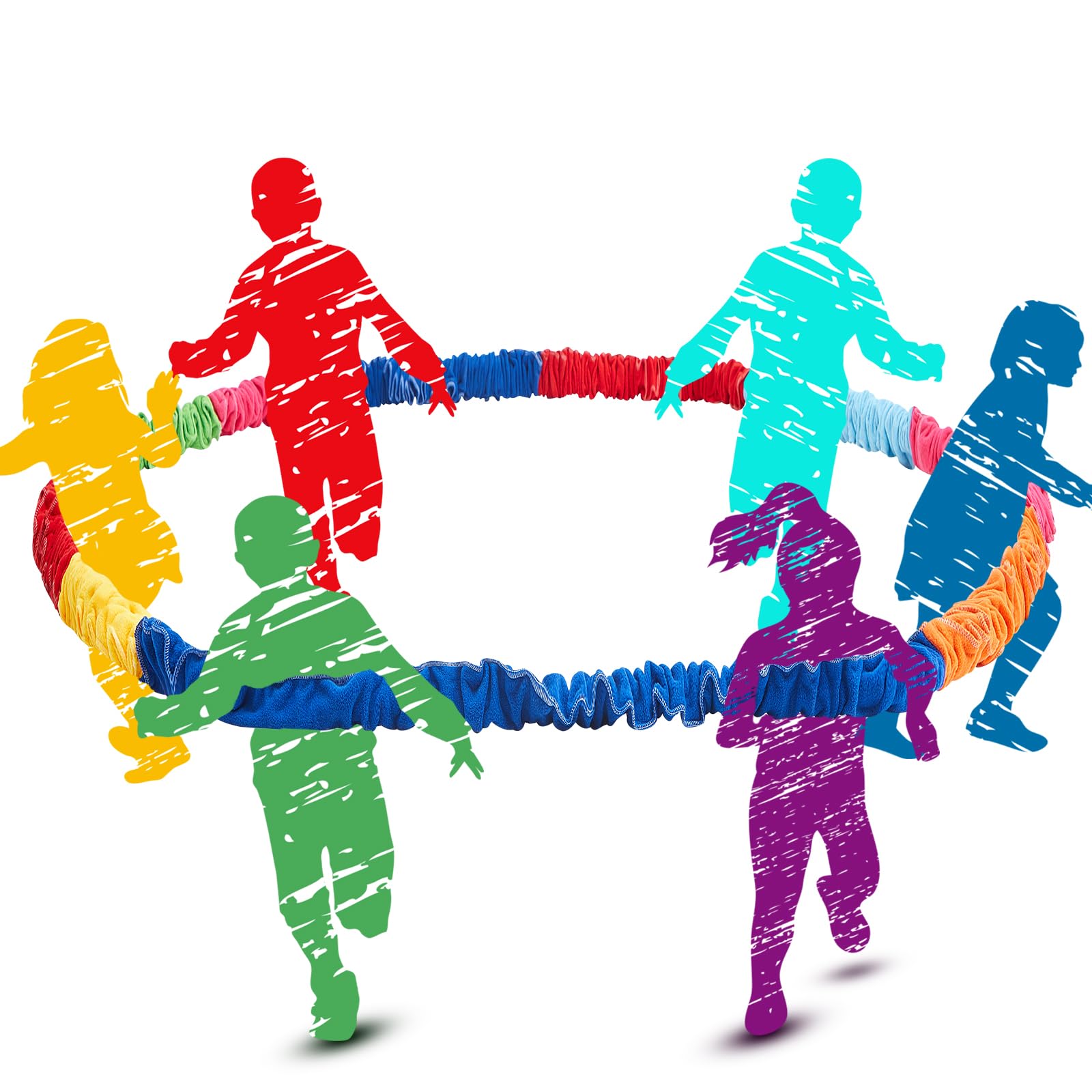 Jecery Cooperative Stretchy Band Carnival Games Elastic Fleece Tug of War Rope Sack Race Bags Legged Race Bands for Stretchy Band Music Activities