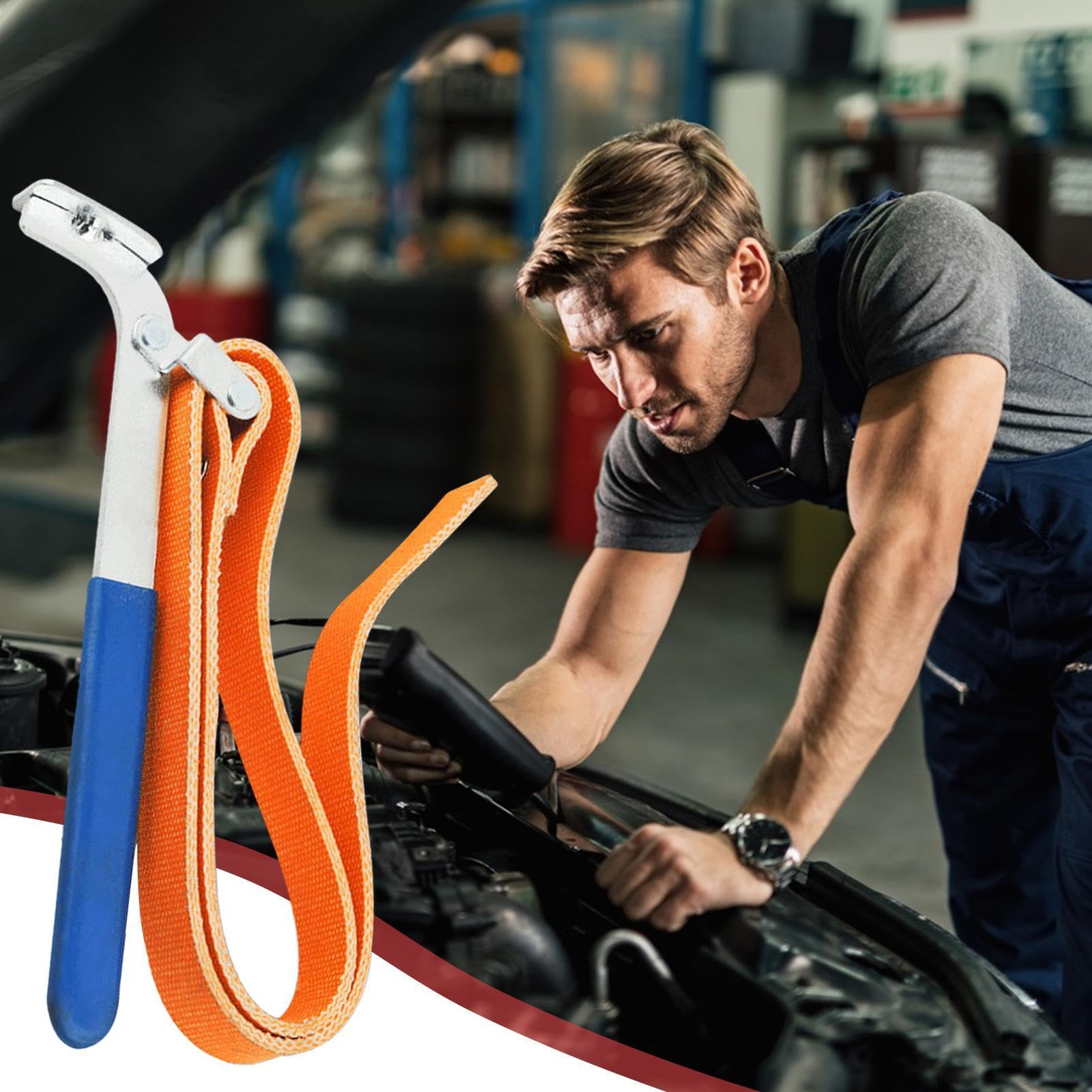 Generico Klucz do filtrów olejowych, Heavy Duty Strap Wrench, 8,07 , regulowany pasek na rękę, niebieski i pomarańczowy, przenośny łatwy uchwyt, wielofunkcyjny narzędzie do usuwania oleju, wody