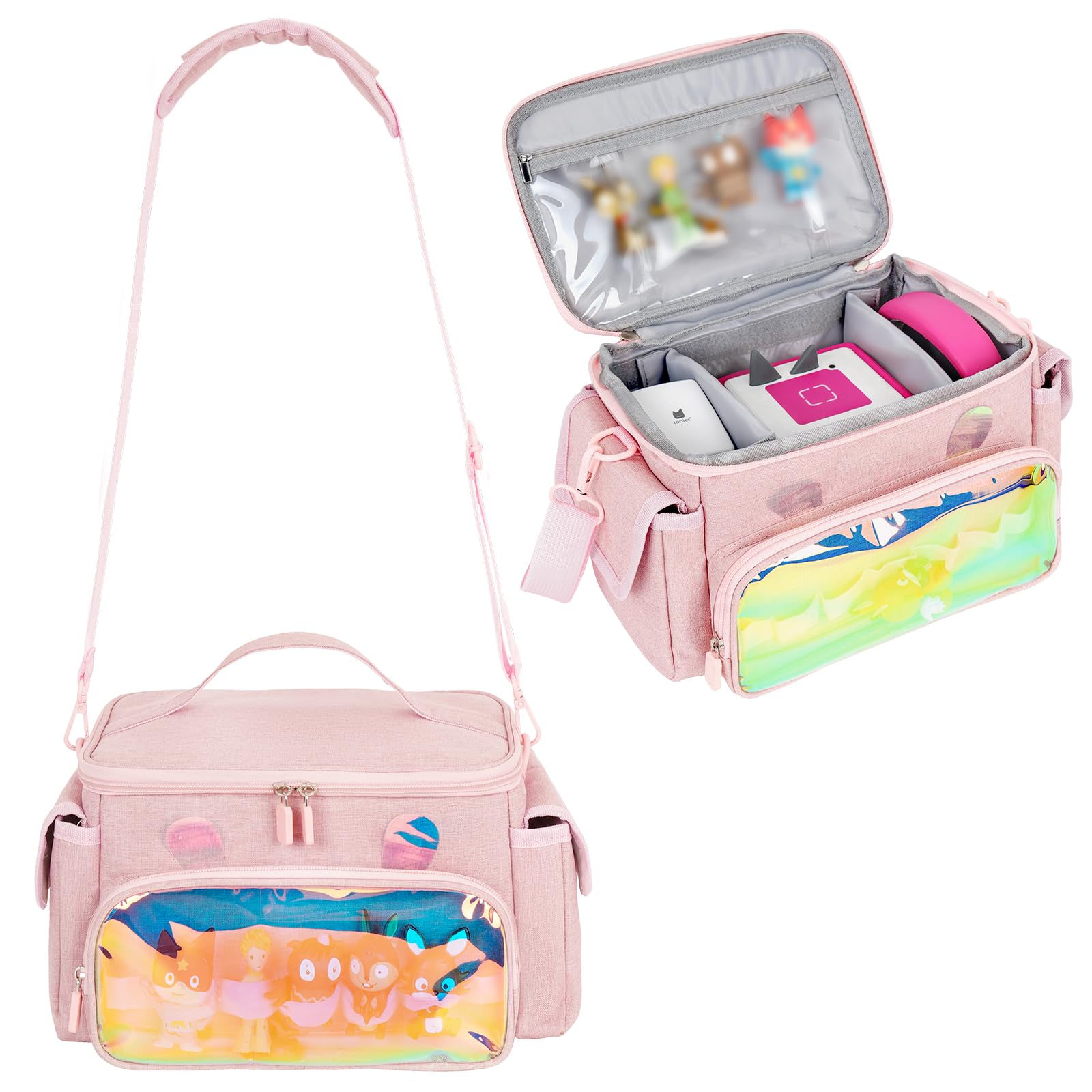 Carrying Case Fit for Toniebox & Little Tikes Story Dream Machine Starter Set, Cute Storage Bag Compatible with Toniebox Audio Player, Tonies Characters and Accessories, Pink (Bag Only)