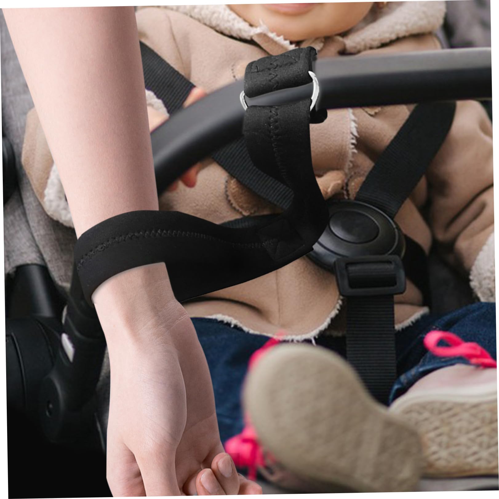 Cinturino Nero da Polso Passeggino per Carrello e Sicurezza | Neoprene, Antiscivolo, Aiuto alla Sicurezza, per Pushchair e Shopping Cart