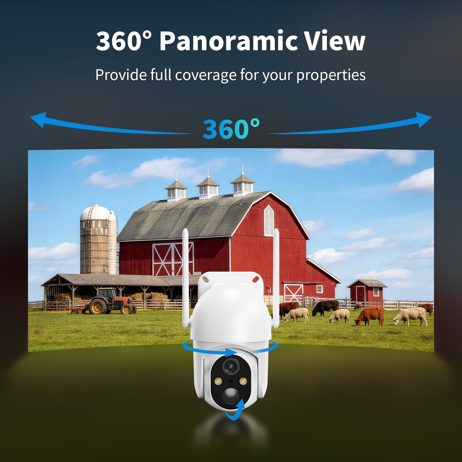 ELYSOO Telecamera di sicurezza cellulare 4G LTE, confezione da 2 telecamere da esterno ad energia solare, nessun WiFi necessario per Farm&Ranch, vista a 360°, visione notturna 2K, scheda SIM integrata