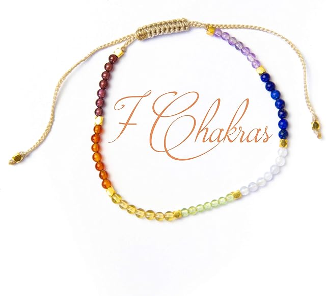BALIPURA - 7 Chakras Aura Bracelets Gift for Women (2mm Small Beads) - Beaded Crystal, Garnet & Amethyst, Solid 925 Silver Beads - Precious Gemstones Healing Crystals Stone