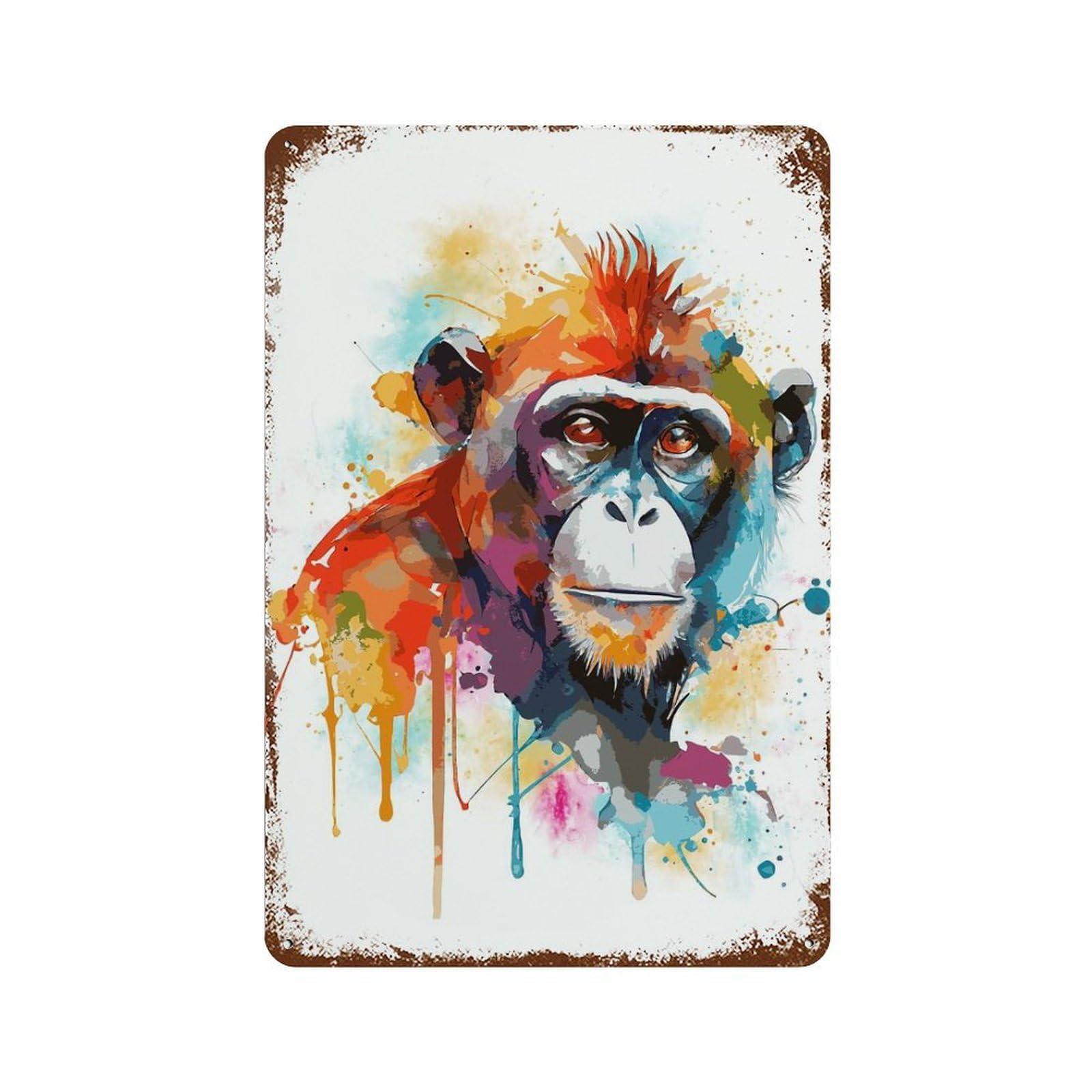 Rust Effect Abstract Watercolor Monkey Vintage Rust Metal Sign 11.8"x7.9", Farmhouse Wall Decor for Basement, Hobby Room And Garage Decor