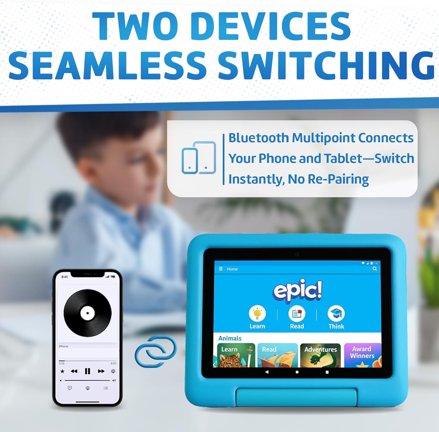 Kids Bluetooth Headphones, Air Conduction Open-Ear Headphones, Mic/Touch, 85dB Safe Volume & Parental Control, Clear Audio, 1.06oz, Rugged & Durable, IP54, 20H, Earbuds for School/Travel - Navy Red - Image 9