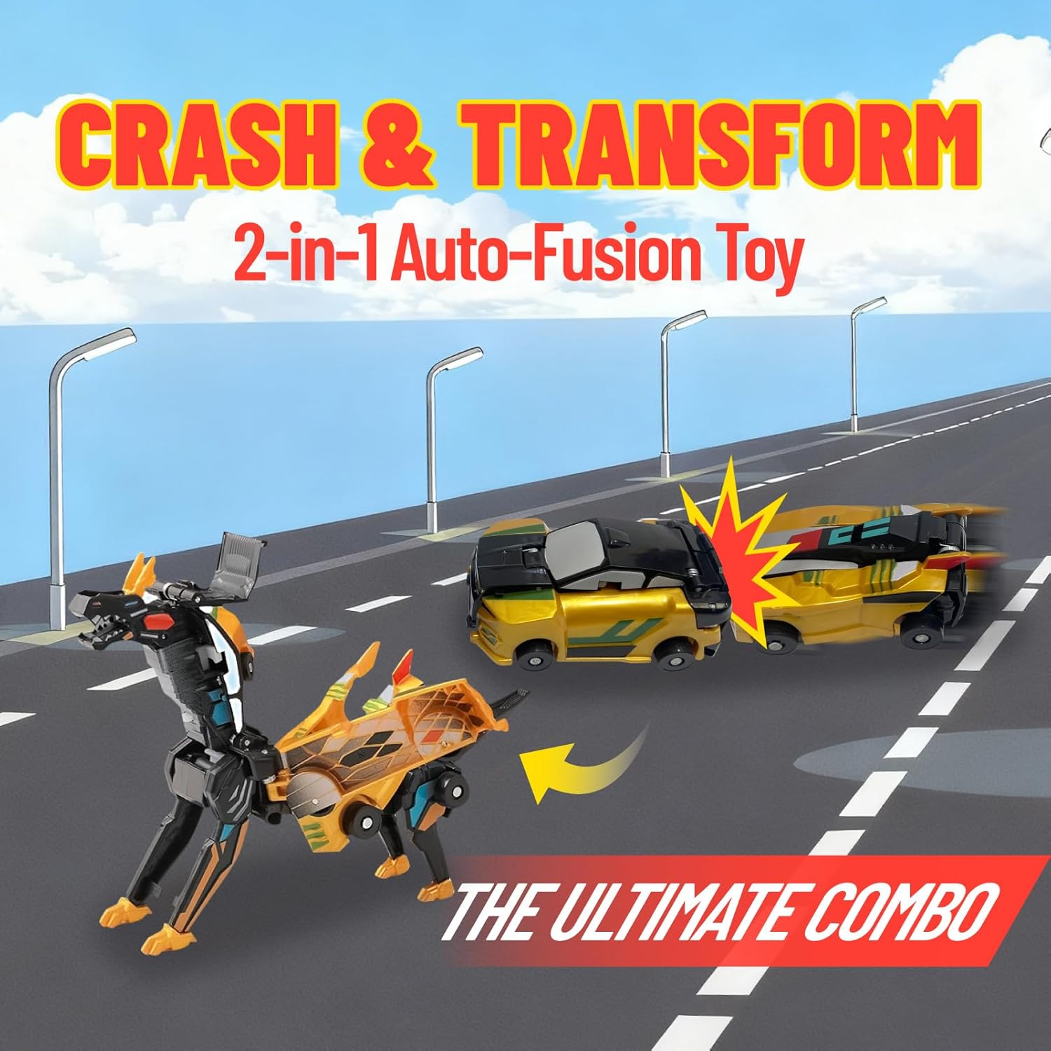 建议的商品名称 - Magnetic Transforming Dinosaur Toy Car | 2-in-1 Crash & Transform Dino Robot Vehicle for Kids | 2 Magnetic Cars Transform into Dinosaur Toys - Fun Birthday & Christmas Gift for Boys & Girls