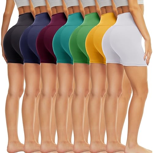 TNNZEET 7 Pack Biker Shorts for Women - 5''/8''/3'' High Waisted Workout Tummy Control Spandex Gym Shorts for Yoga Athletic