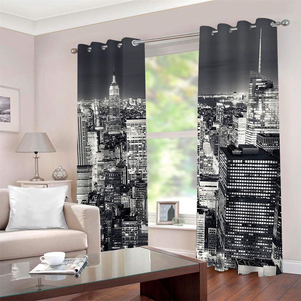 Rideaux Occultants Vue de Nuit de New York Oeillets Rideaux Occultants Thermiques Isolation Phonique Microfibre Enfants Salon Chambre Rideaux Home Decorative 140x180cm x 2pcs