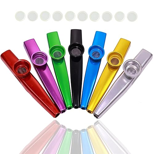 Fartime 7 Pcs Metal Kazoos With 20Pcs Kazoo Flute Diaphragms,Musical Instruments,Good Gift for Kids,A Good Companion for Ukulele, Violin, Guitar,Piano Keyboard. - black