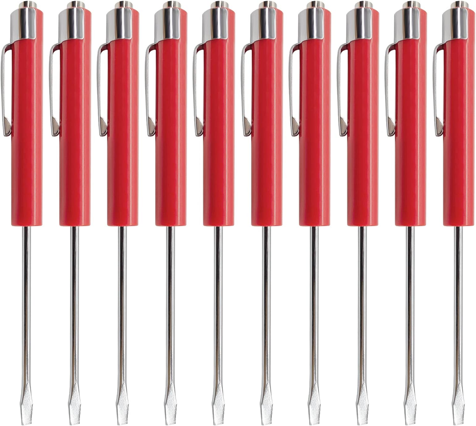(10) Ten Snap on Pocket Screwdriver, Flat Tip Screwdrivers, RED ~ Magnetic .NEW. R86855