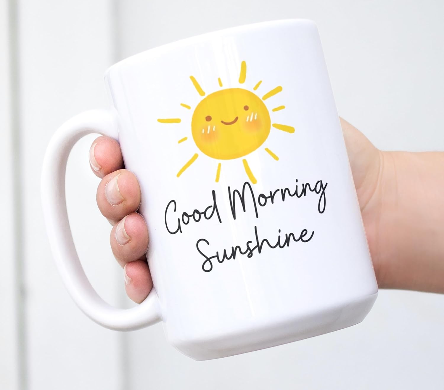 Good Morning Sunshine Coffee Mug – 15 Oz Large Ceramic Cup – Smiling Sun Design – Morning Gift for Her or Him – Positive Daily Quote - Image 2