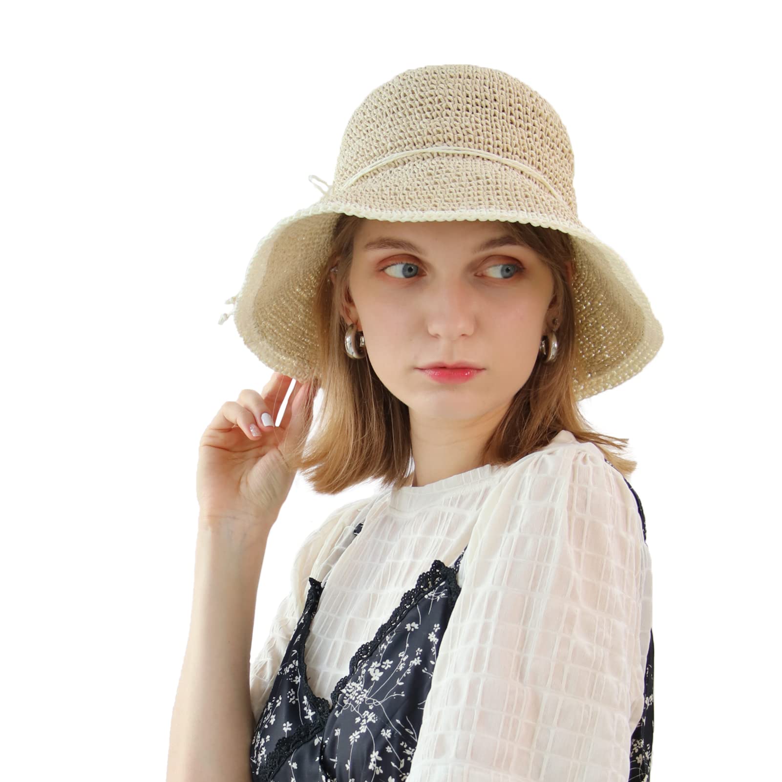 NAMANANA Sun Hats for Womens Summer Hats for Women Straw Hat Beach Sun Hat Travel Wide Brim Beige, Beige, Medium