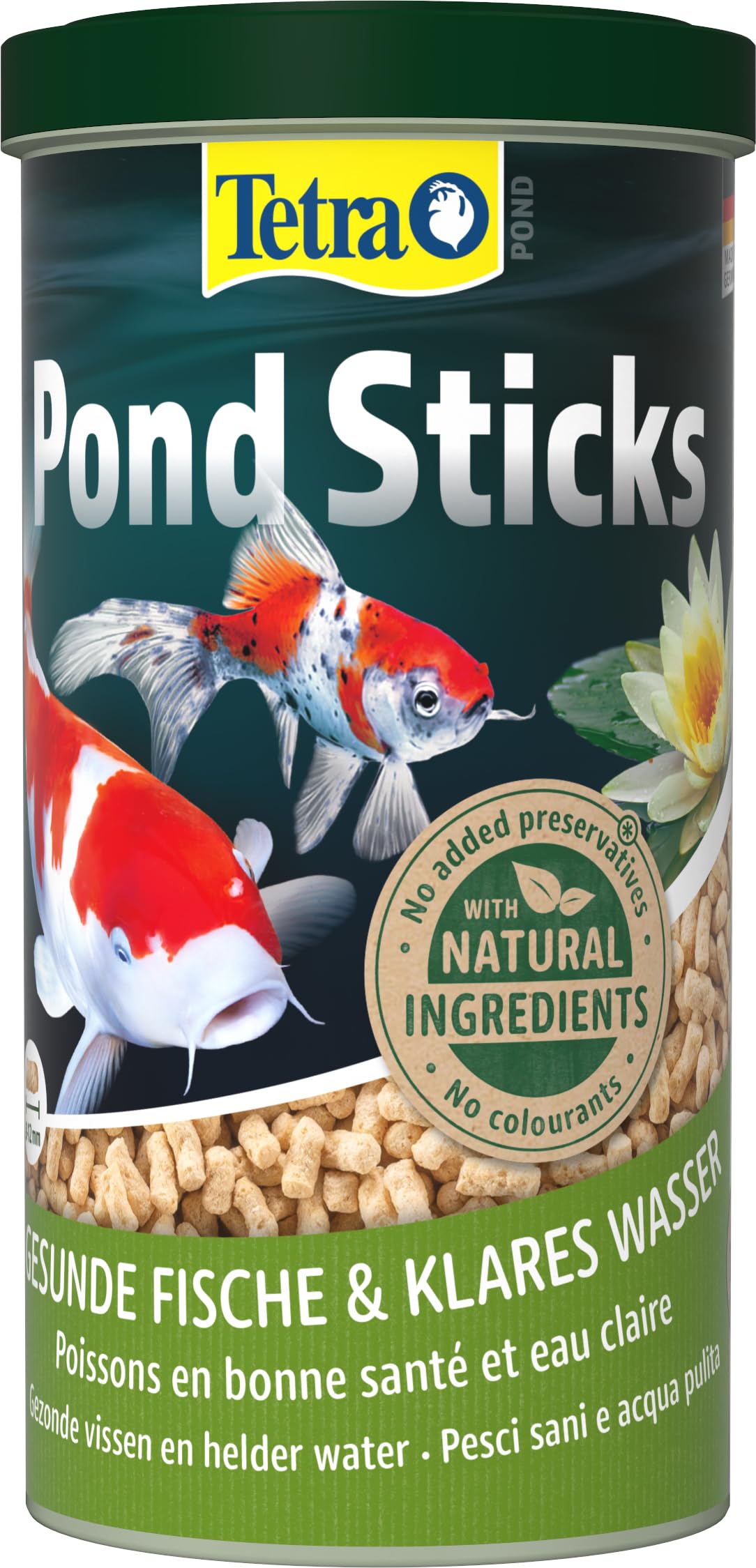 Tetra Pond Sticks, Alimento para peces de estanque, para peces sanos y agua clara en el estanque del jardín, 1 L